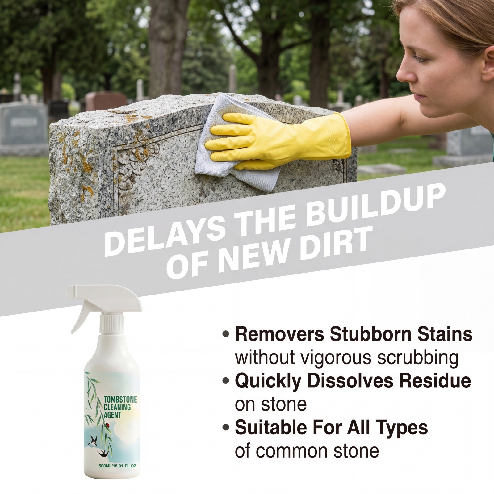 Tombstone & Monument Cleaning Spray,Headstone Cleaner For Graves 500ml