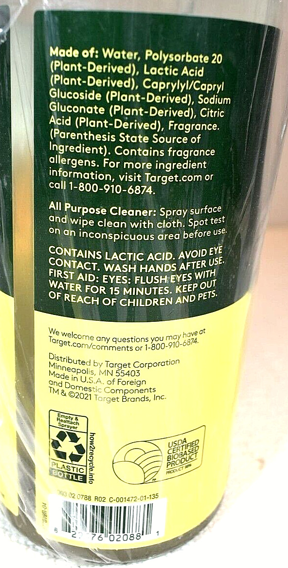 EVER SPRING All Purpose Cleaner Lemon Mint Scent – 2 Spray Bottles 28oz Each