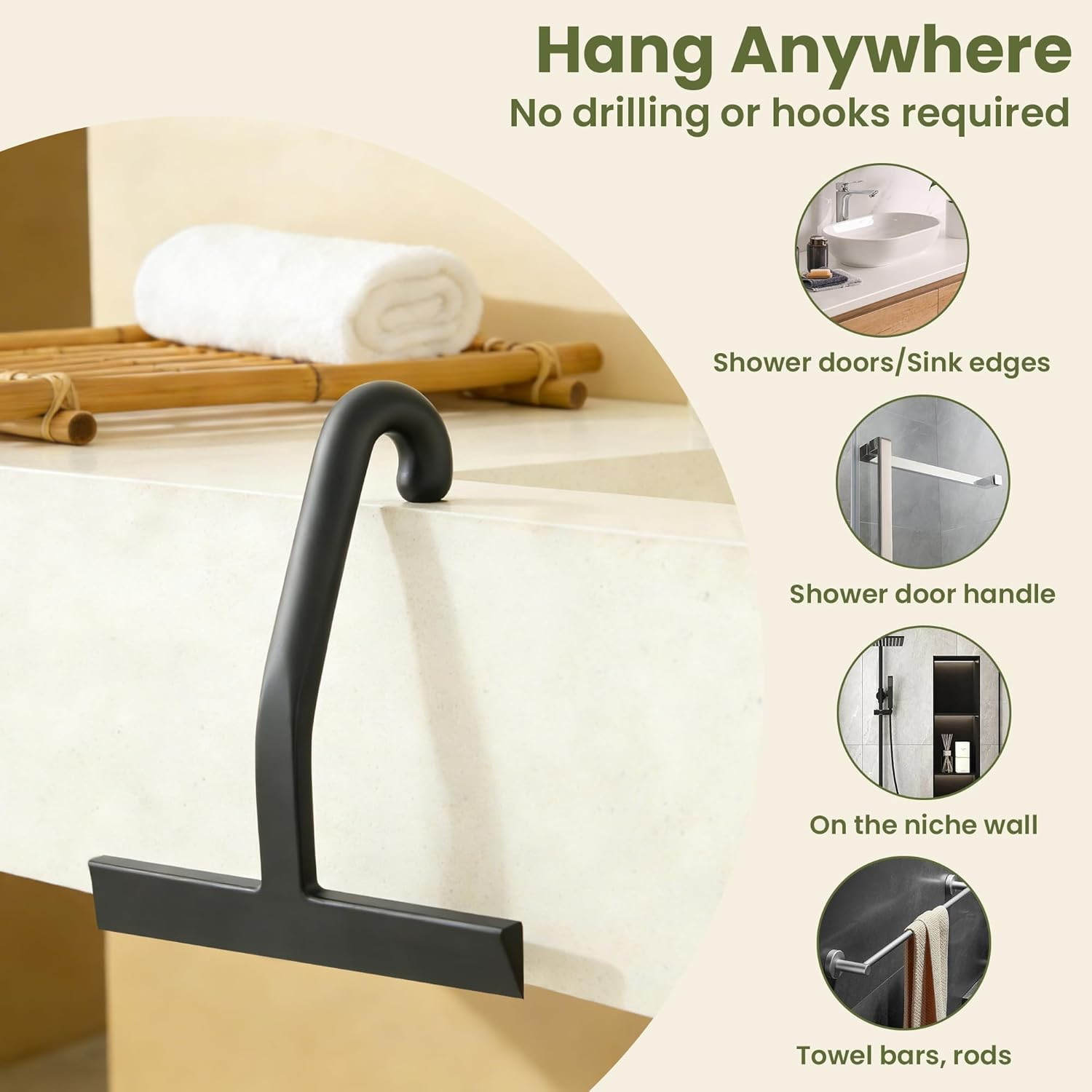 Shower Squeegee for Glass Doors – 10 Inch Ergonomic round Grip, All-In-One Silic