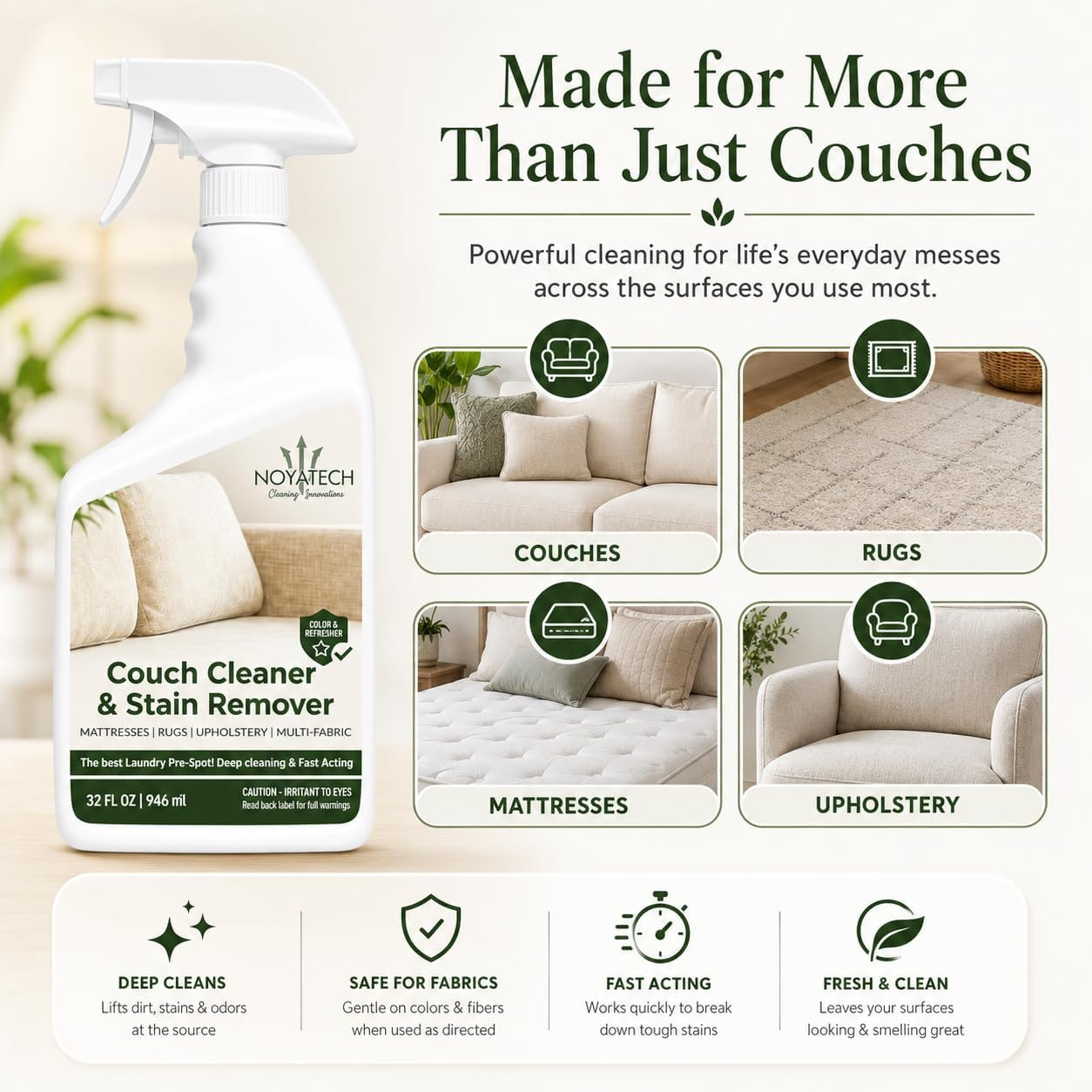 Couch Cleaner and Stain Remover Spray – Professional Strength Non-Toxic Multi-Su