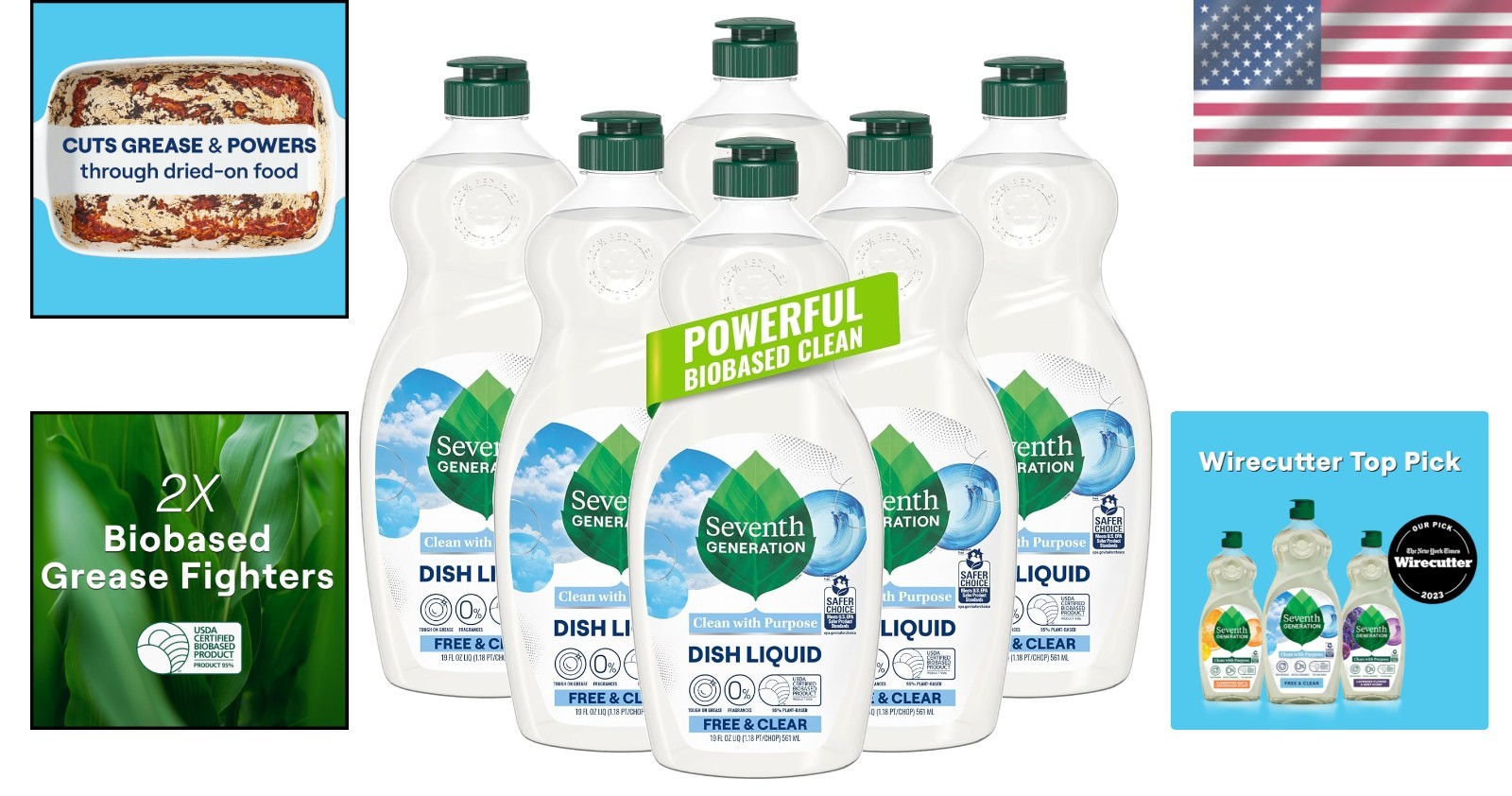 Pack of 6 Seventh Generation Dish Soap – Free & Clear, 19 oz, Safe for Families