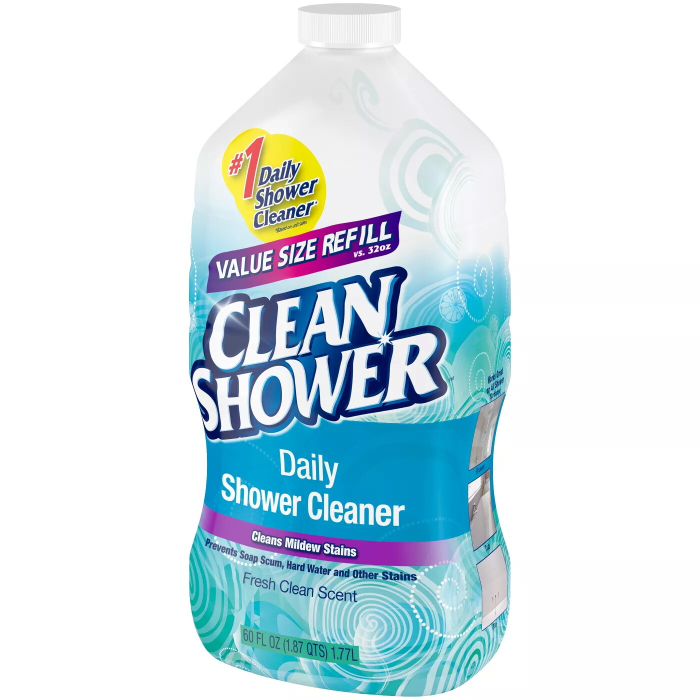 Clean Shower Daily Shower Cleaner – 32 Oz. Spray & 60 Oz. Refill – Scrub Free