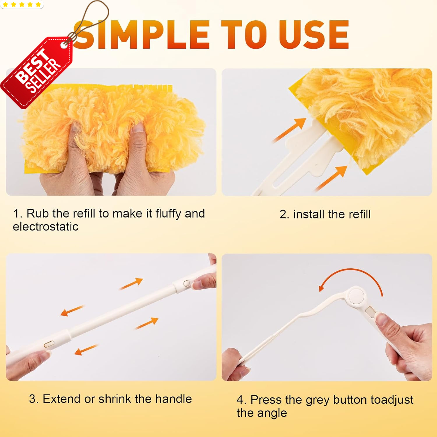 Heavy Duty Duster Refills 60ct 360 Dusting Kit with 3ft Extension Handle – US