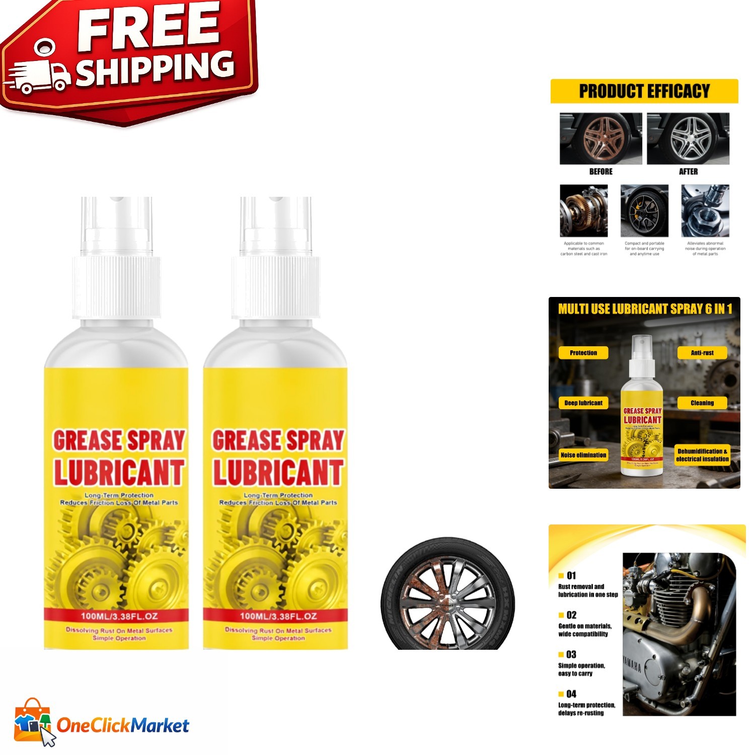 2Pcs Anti-Rust Lubricant Spray & Fast-Acting Rust Remover for Metal Care