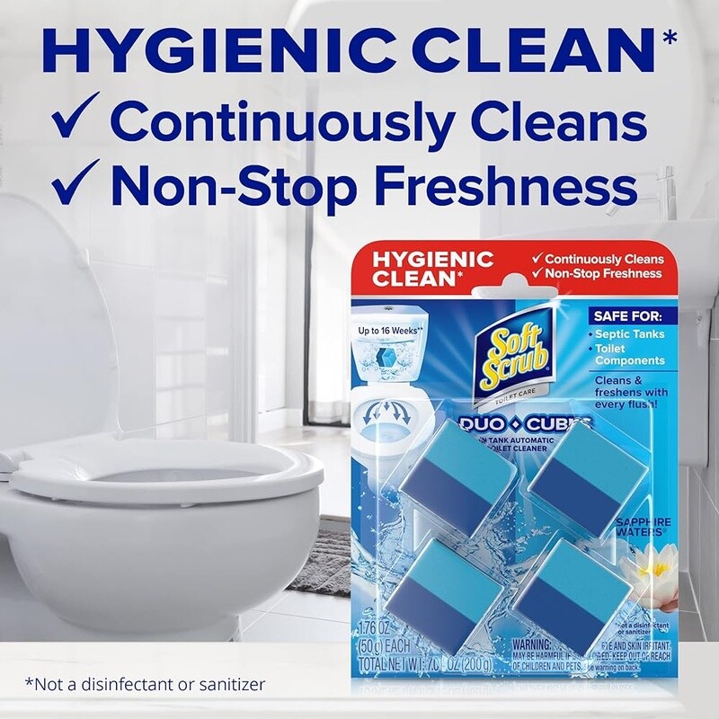 Toilet Cleaner Duo-Cubes Sapphire Waters 4 Count Fights Stains Hard Water New