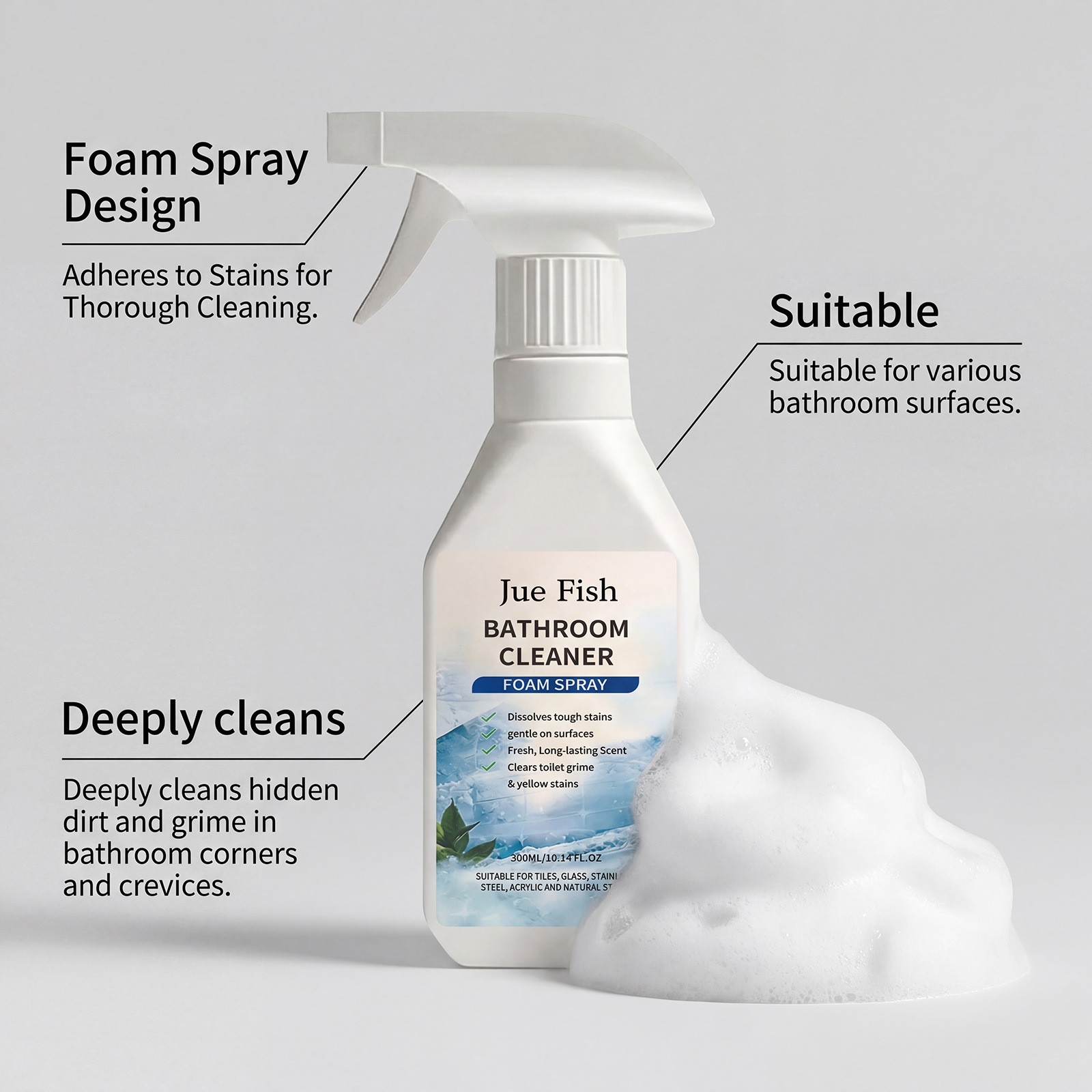 1~3x Multi Purpose Bathroom Cleaner Foam Spray, Powerful Scale Remover 300ml