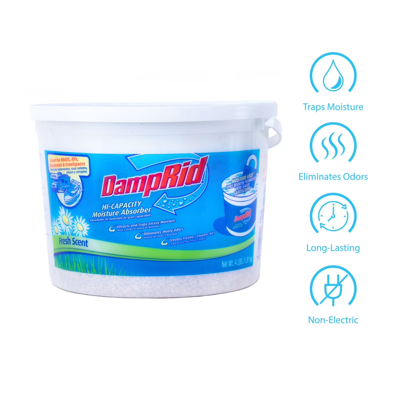 DampRid Moisture Absorber 4 Lbs Fragrance Free Remove Odors Hi-capacity Bucket