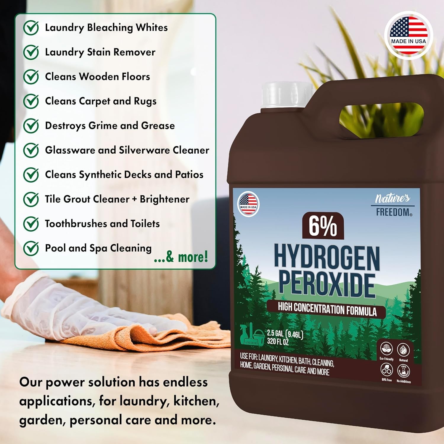 6% Hydrogen Peroxide, Food Grade H2O2 and Purified Water Only, 5 Gallons