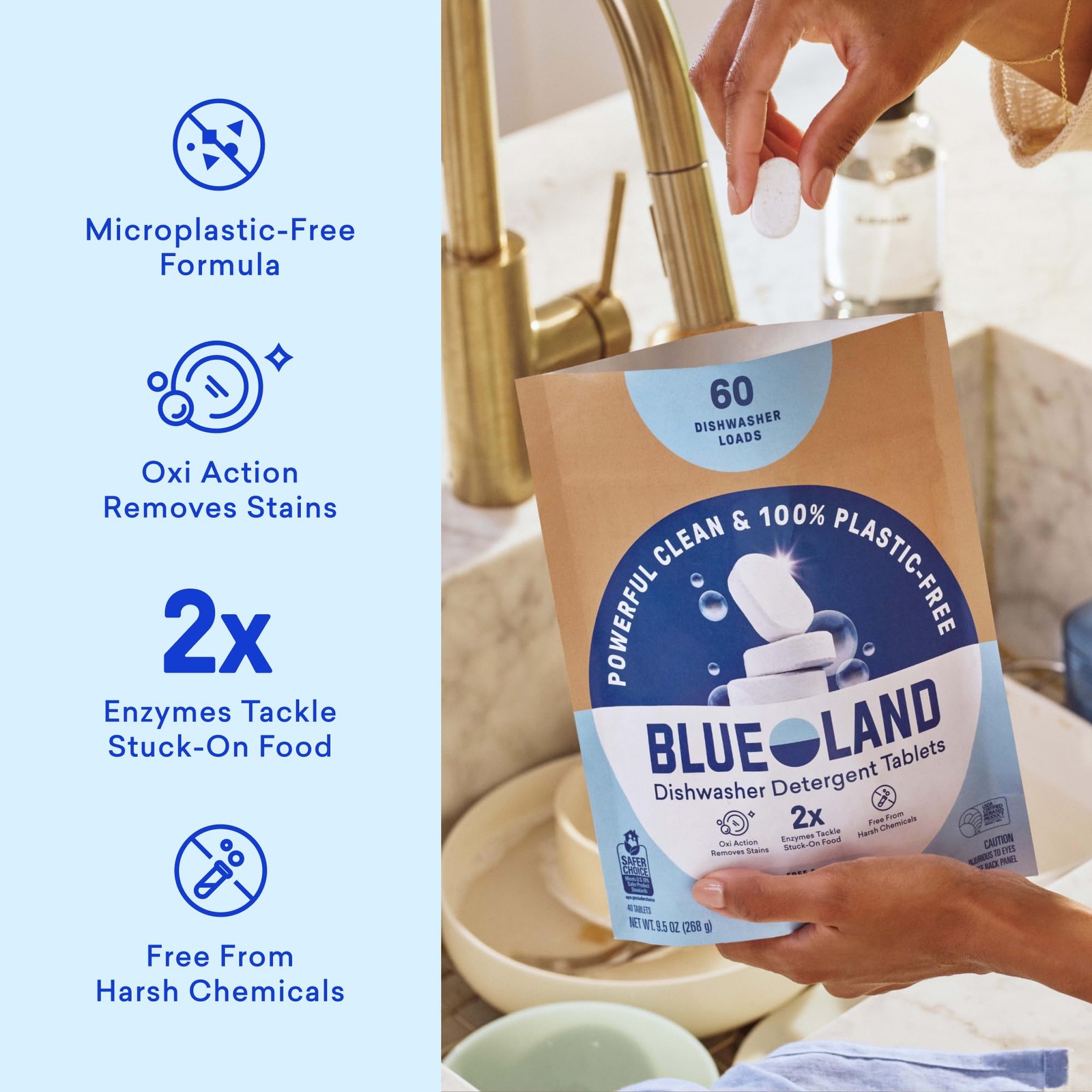 100% PlasticDishwasher Detergent Tablets, 60 Count, & Clear, EcoFriendly Dish…