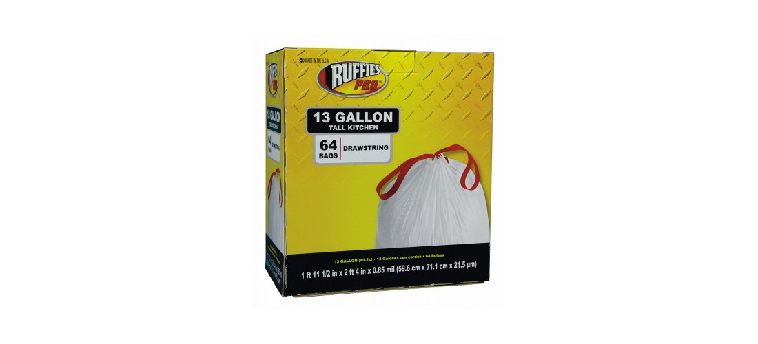 Ruffies 1836207 Drawstring Kitchen Bags – 13 Gallons – – White pack of 64