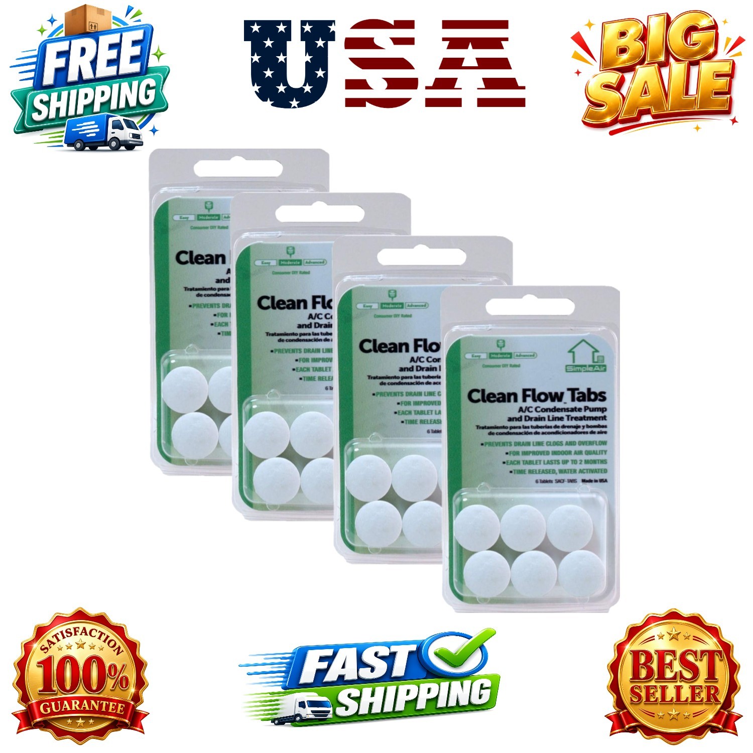 SACF Drain Line Clean Flow Tabs, for AC Units, HVAC Systems, Dehumidifiers, C…