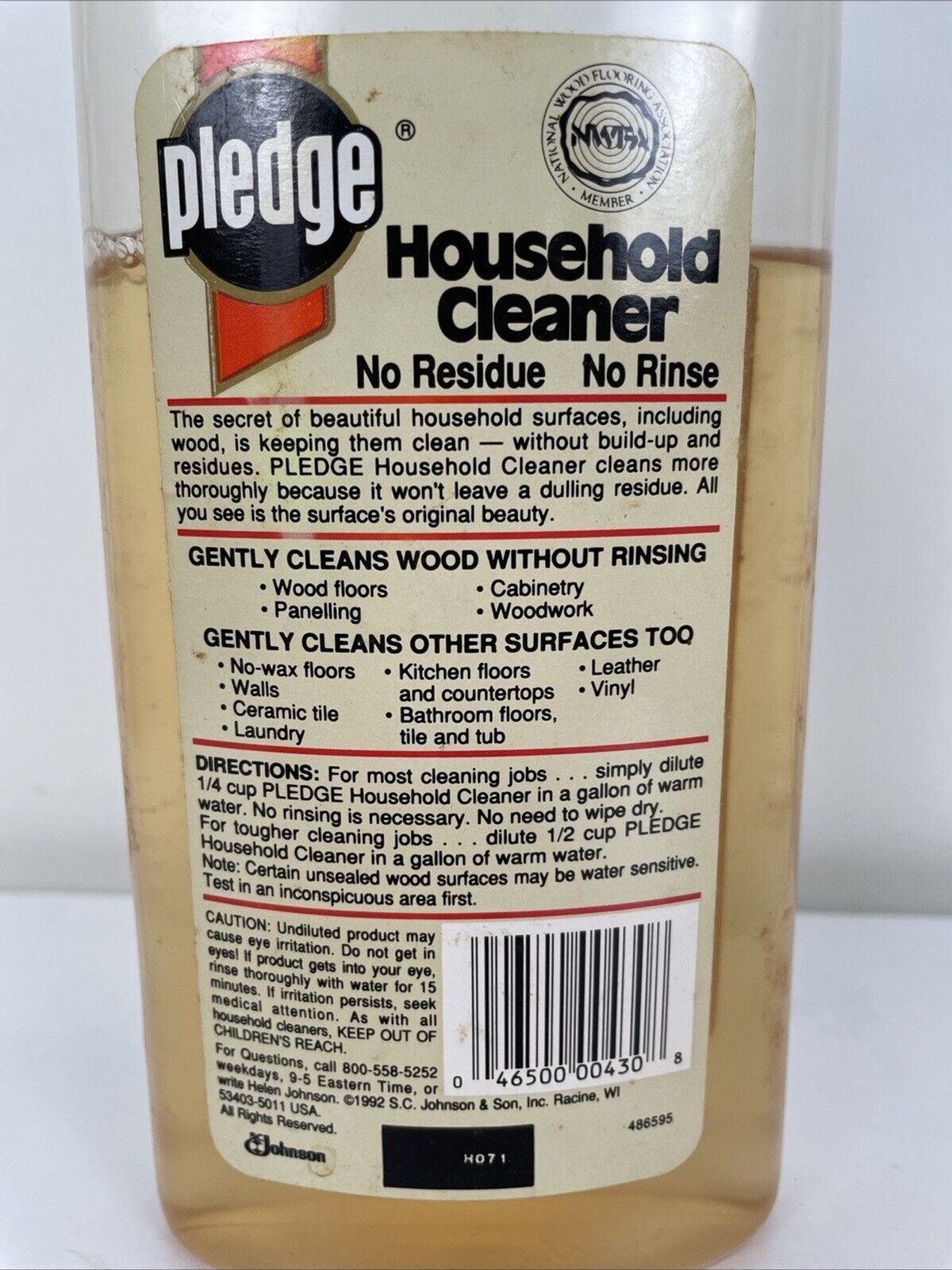 Vintage Pledge Household Cleaner Deep Cleans Wood Surfaces 16fl Oz 75% Full 1991