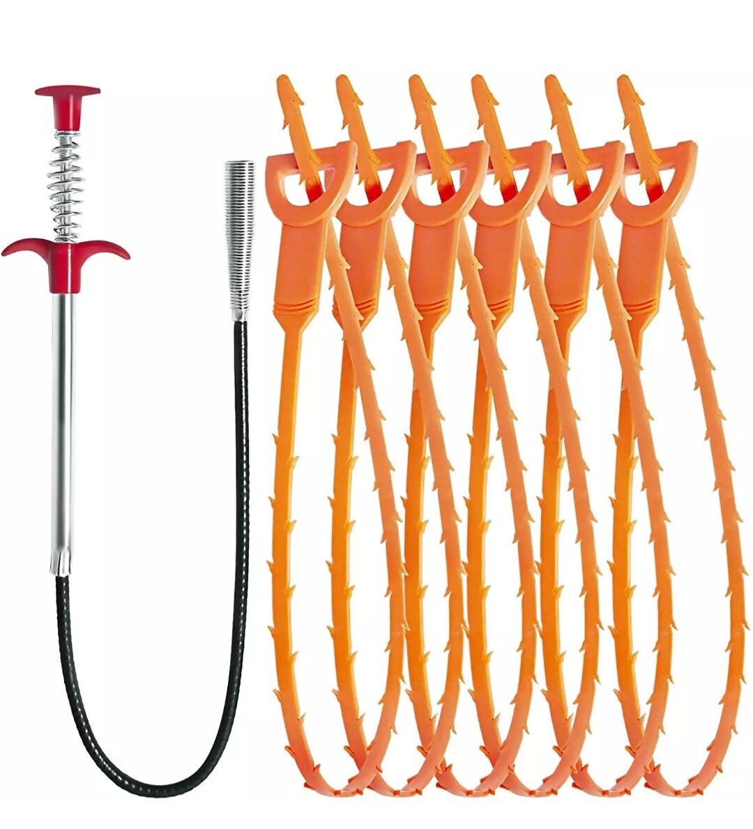 6+1 pcs Hair Drain Cleaner Tool 25″ Snake Drain Clog Remover Tools for Sink Tube