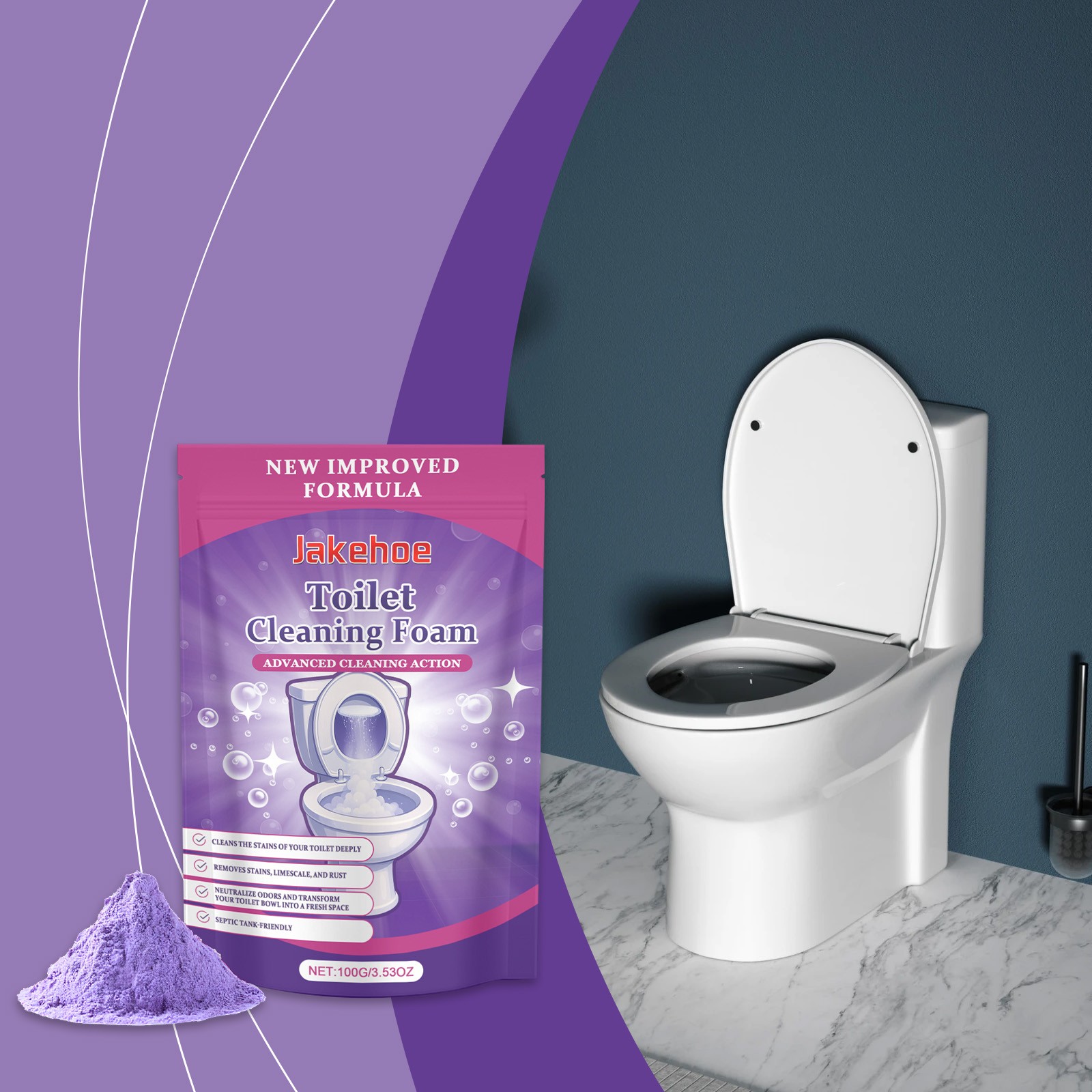 Jakehoe Toilet Cleaning Powder, Toilet Odor Removal, Yellow Dirt Removal, Glaze
