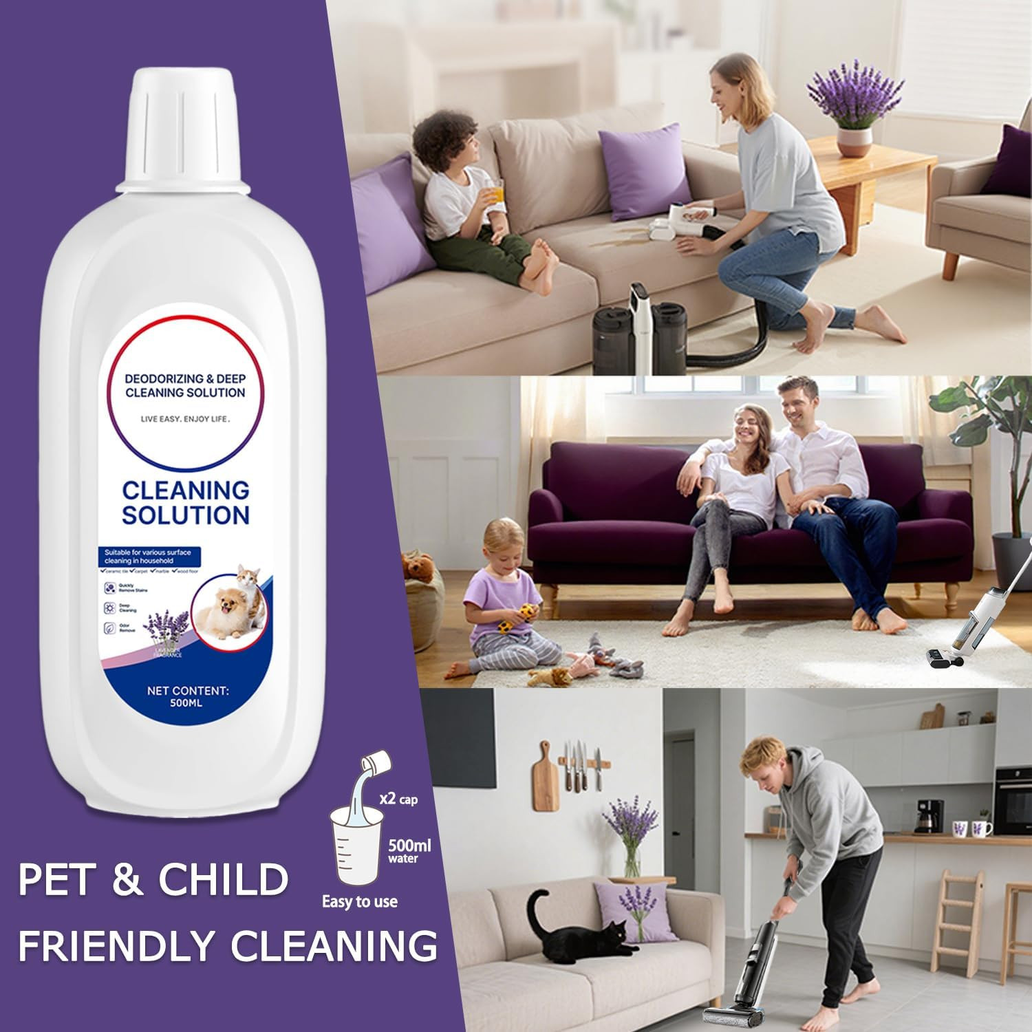 Floor Cleaner Lavender Scent Compatible with Tineco Cleaning Solution Refill, De