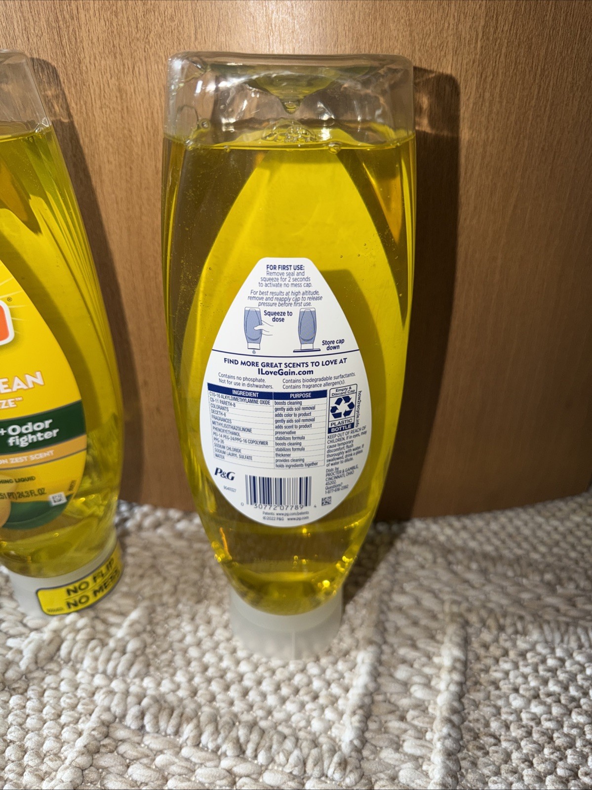 GAIN Lemon Zest Scent Ultra Clean Dishwashing Liquid EZ-Squeeze 24.3fl.oz X 2
