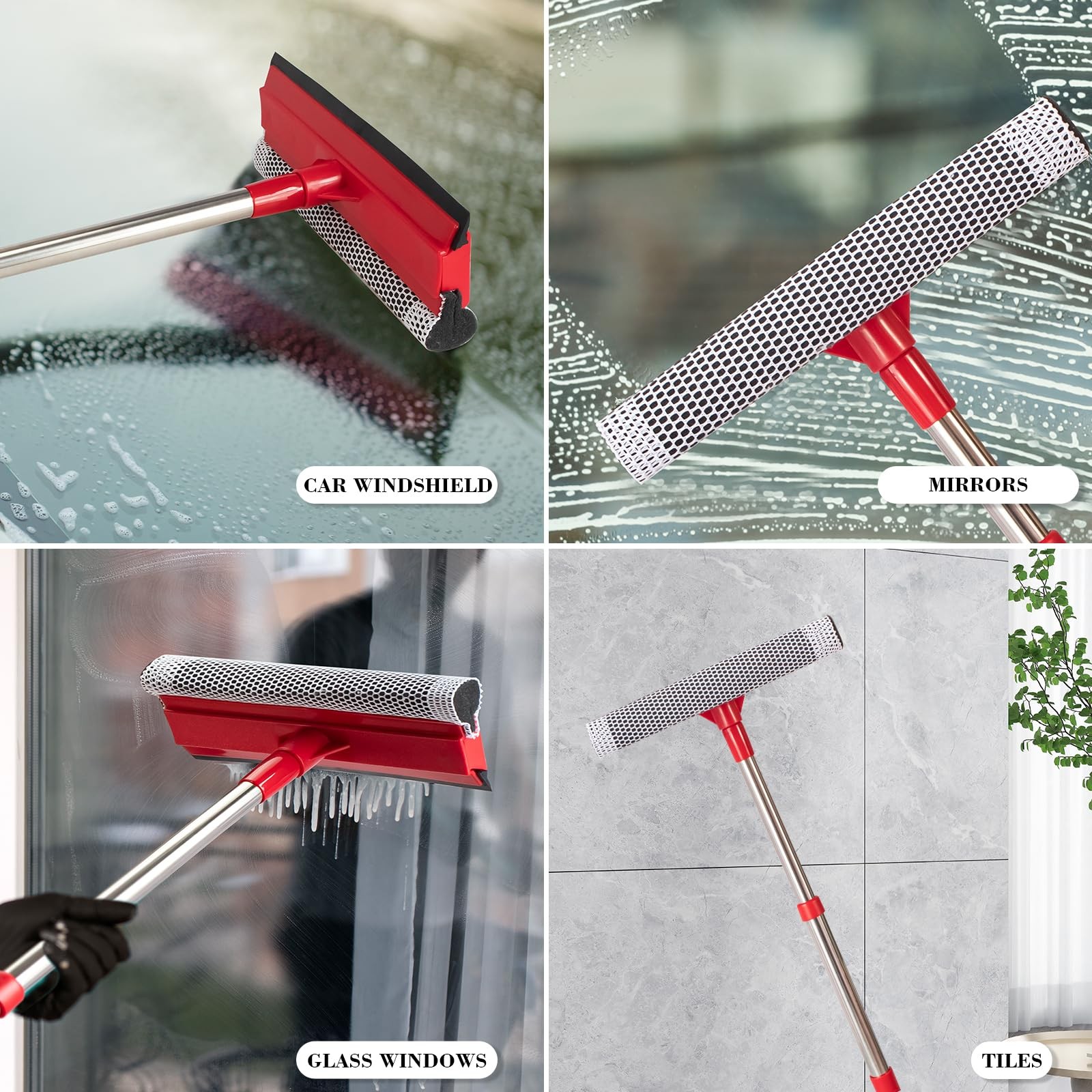 Professional Standard Window Squeegee,2-in-1 Window Cleaner Sponge and Soft R…