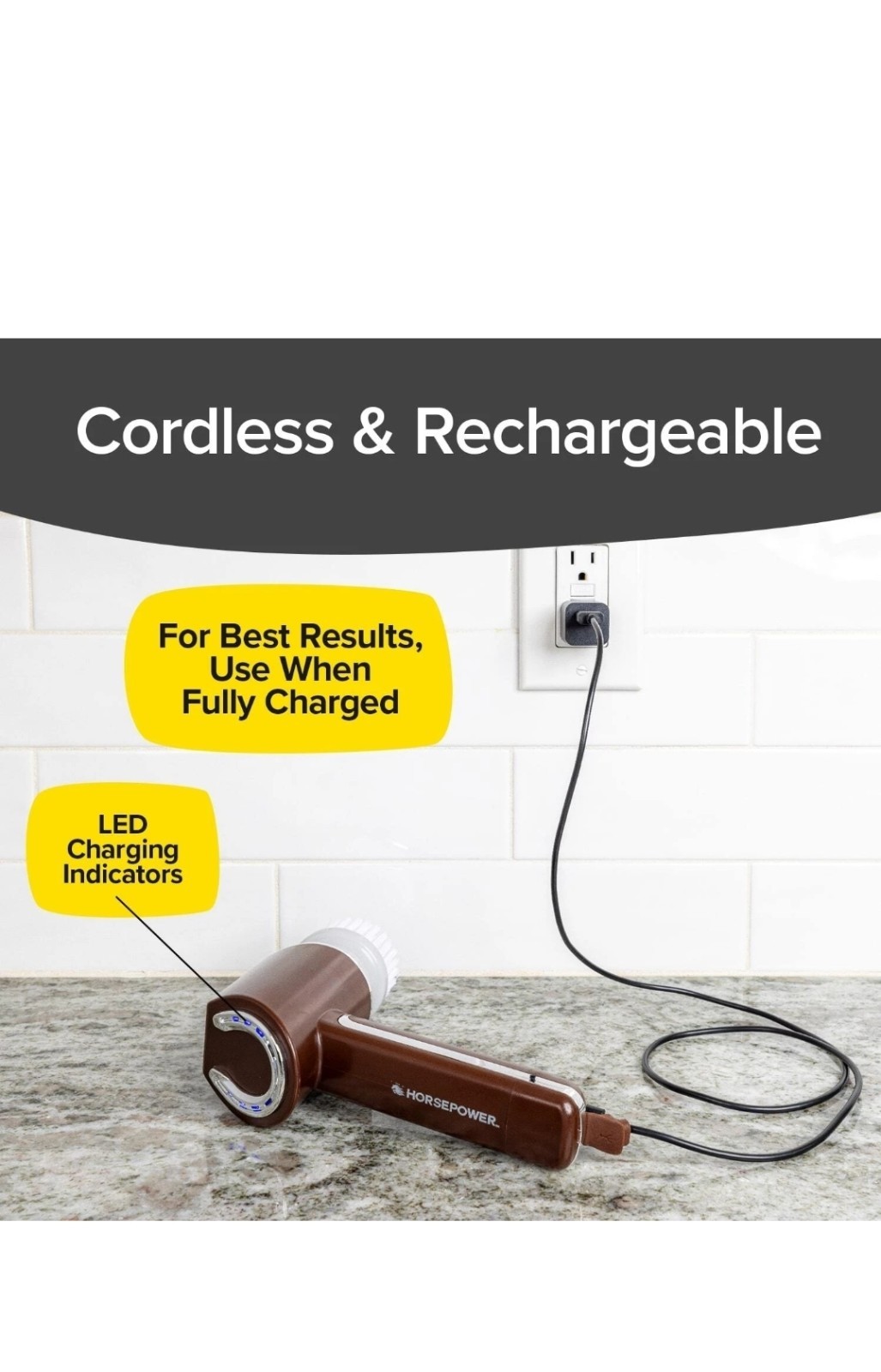 Horsepower Handheld Cordless Rechargeable Spinning Power Scrubber