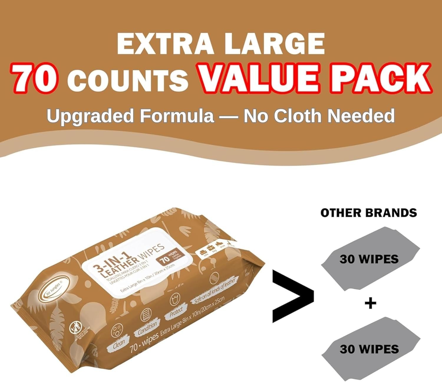 Mildew-Resistant 70 Count Leather Cleaner Wipes – Lint Free, Safe Formula