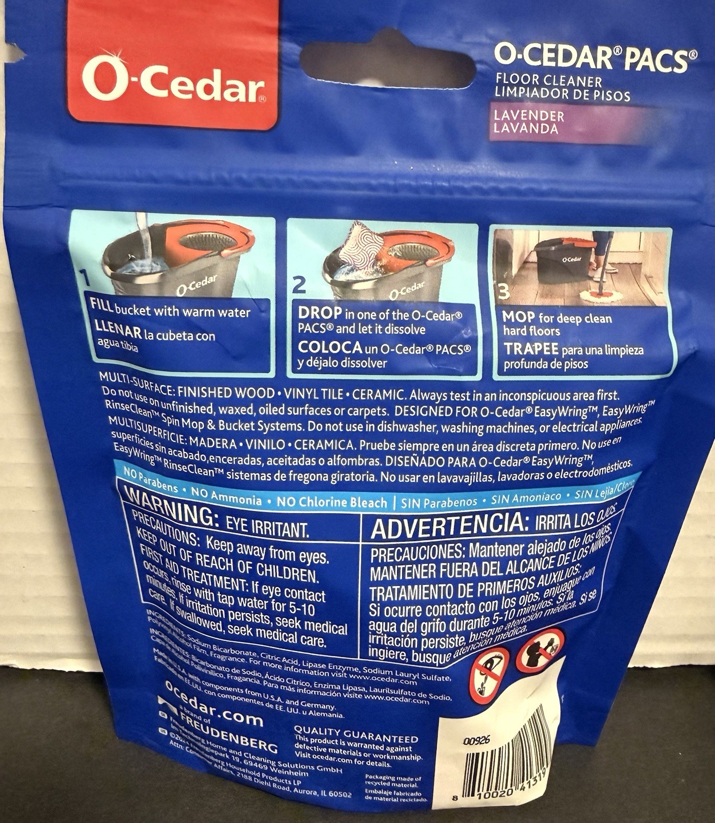 O-Cedar Floor Cleaning Lavender Pacs 20 Pacs Total New Unopened