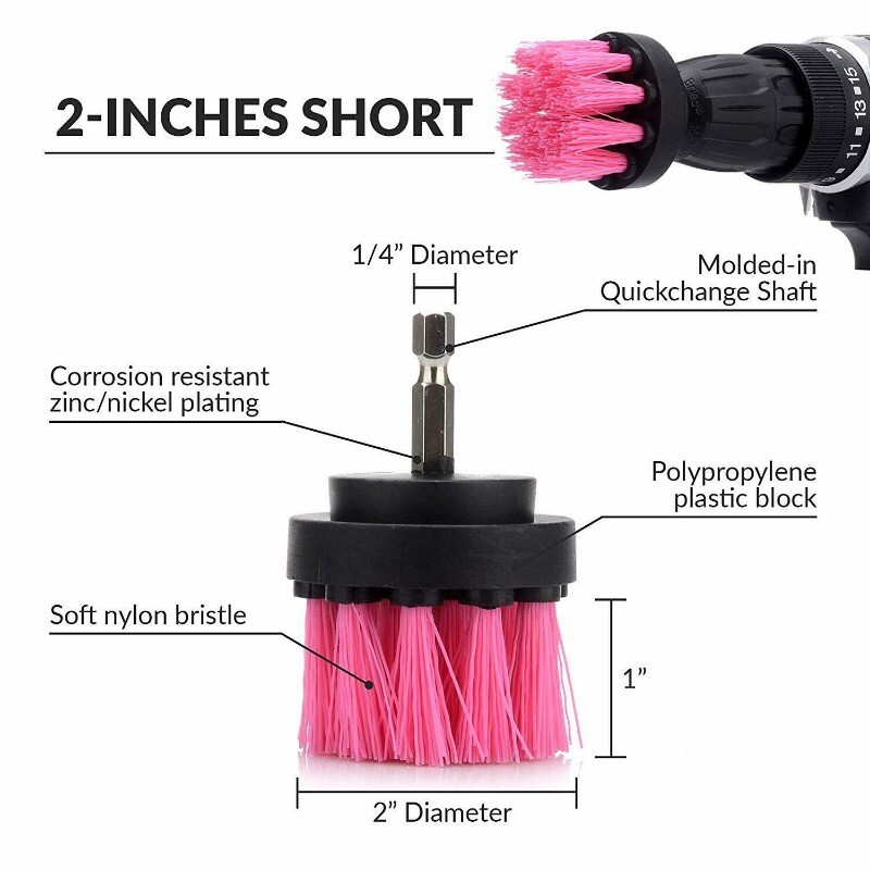 3 Pcs/set Drill Brush Power Scrubber Drill Attachments Cleaning Pink