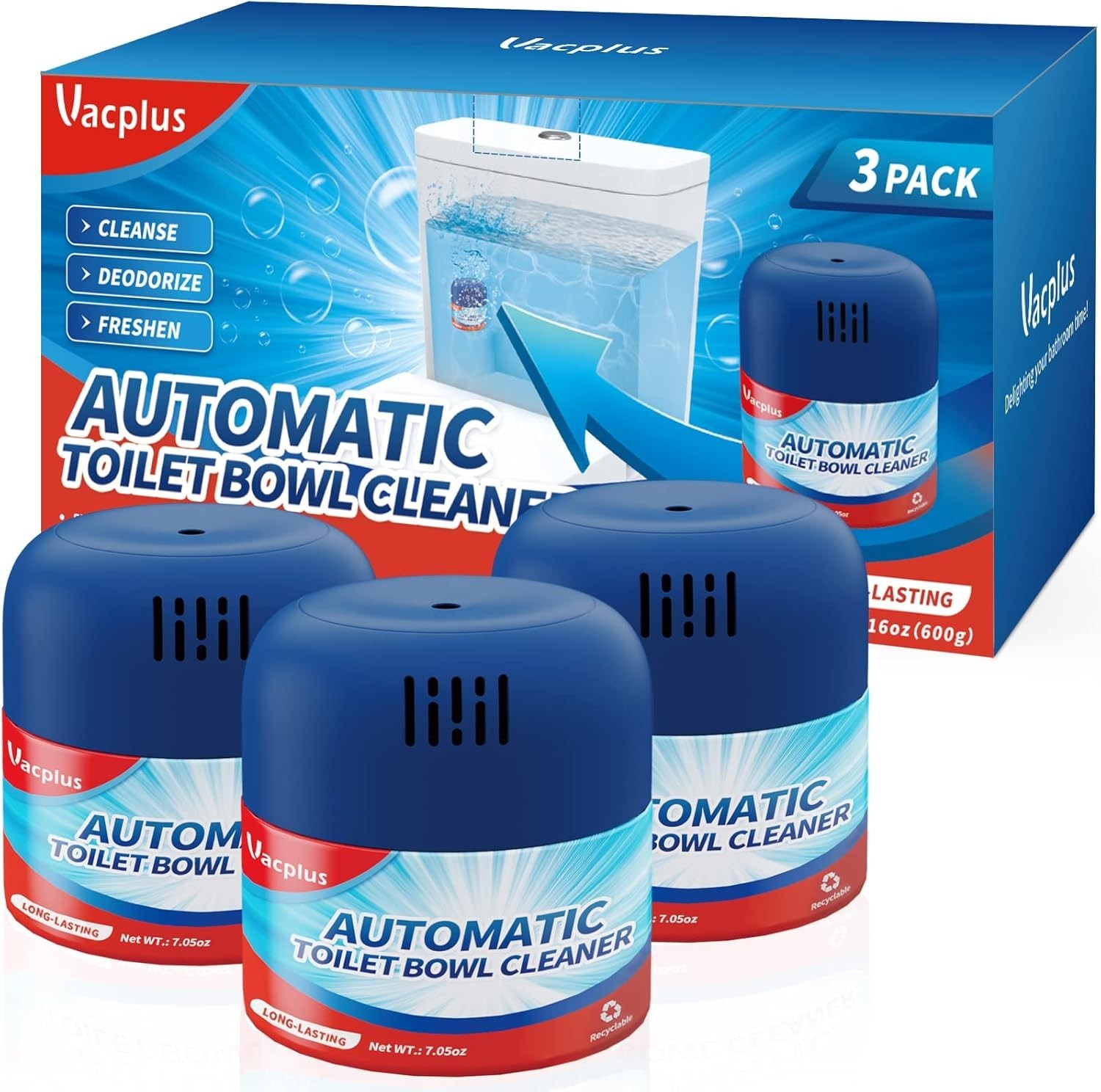 Toilet Bowl Cleaners – 3 Pack, Krazy Clean Automatic Long-Lasting Toilet