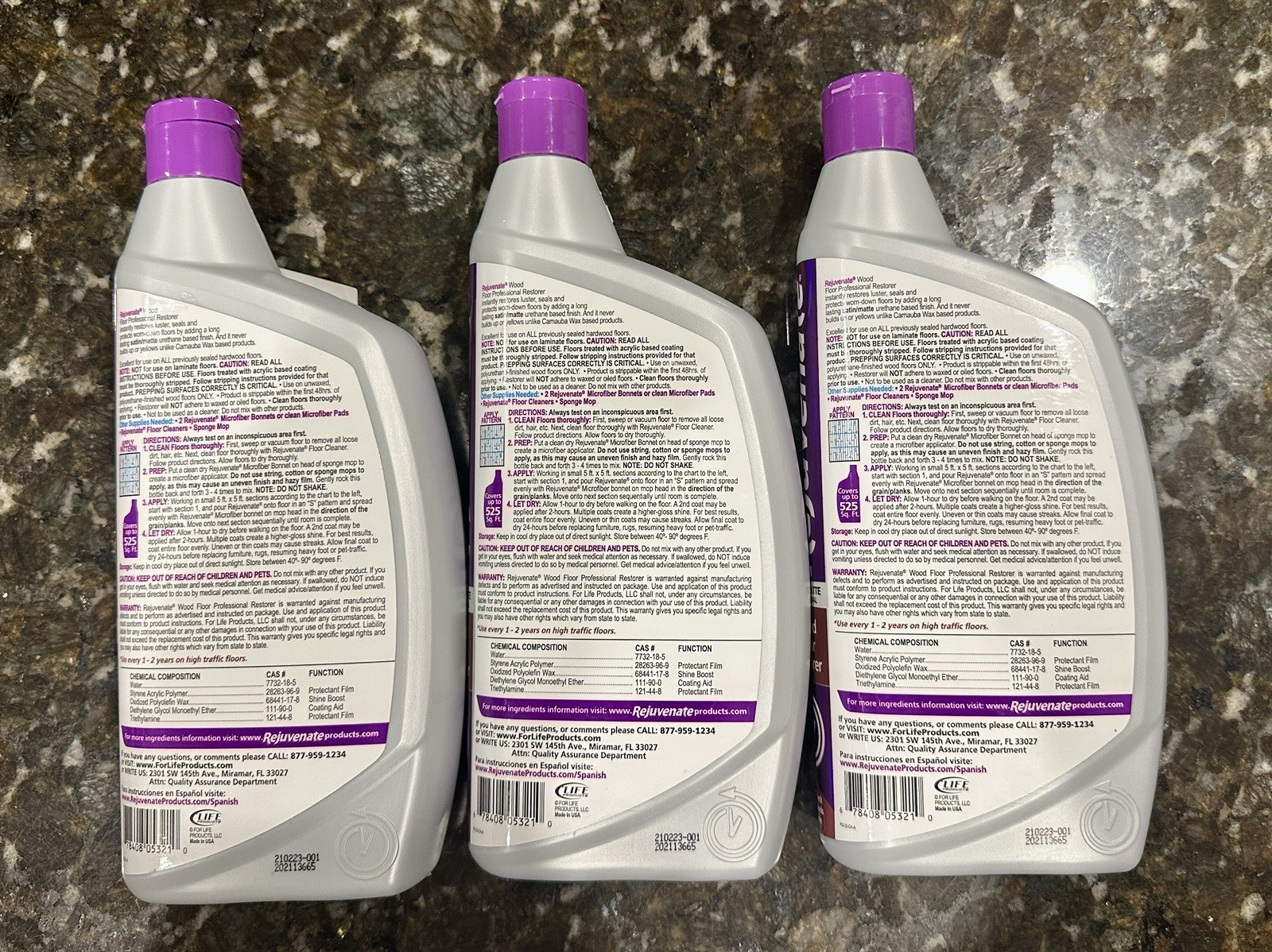 SEALED Rejuvenate Satin Matte Wood Floor Restorer 3 BOTTLES 32 Oz Each