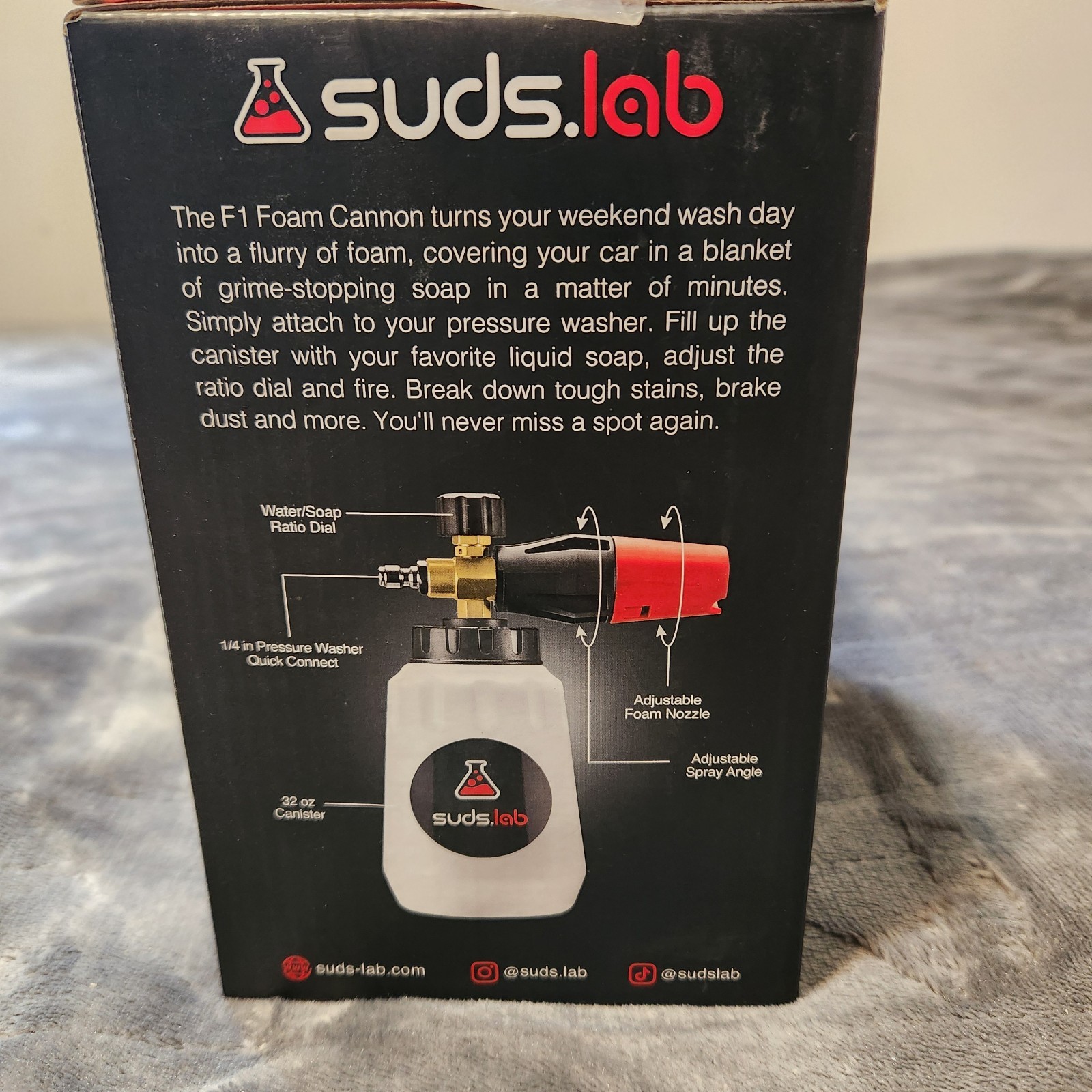 Suds Lab F1 Professional Foam Cannon w Adjustable Foam New-Open Box.