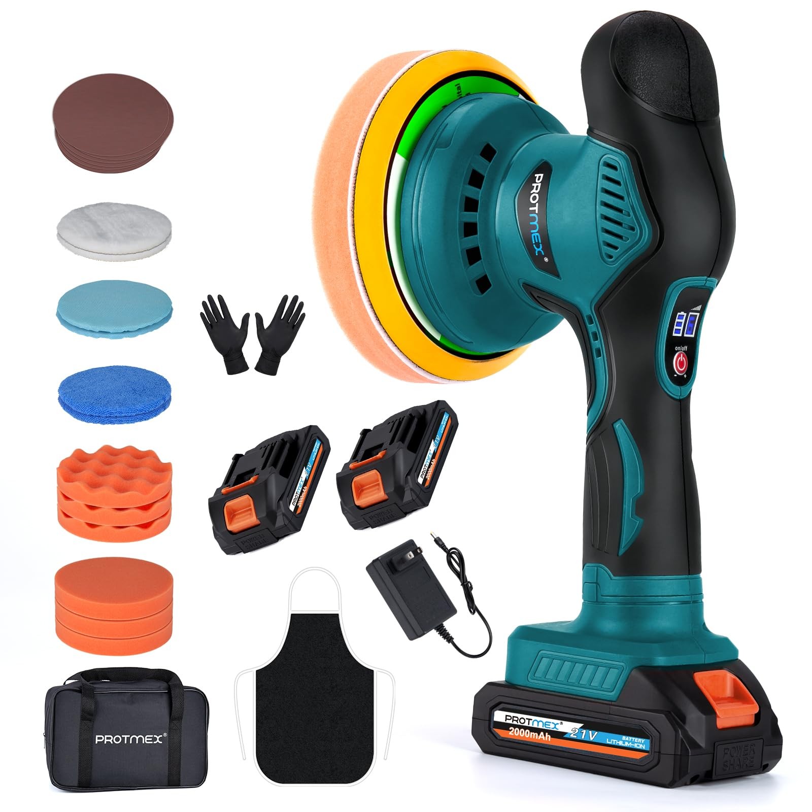 Cordless Car Buffer Polisher w/ 2x2000mAh 21V Batteries, 6 Inch Car Buffer Wa…