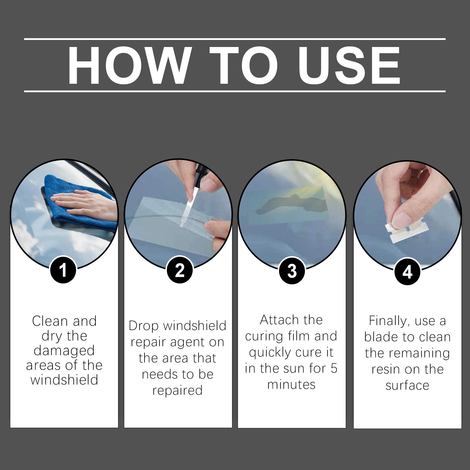 Windshield Crack Repair Kit – Fast Repair Rock Chip Resin UV Cure for Auto