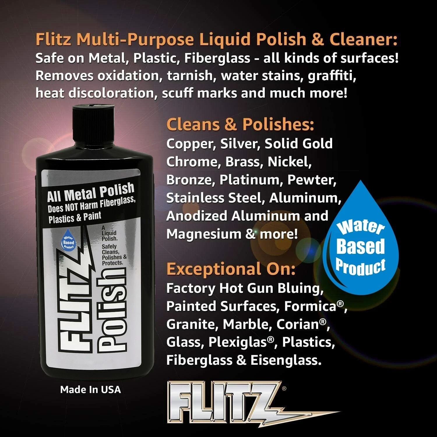 Multi Purpose Metal Polish Liquid 3.4oz 2 Pack Tarnish Remover Non Abras