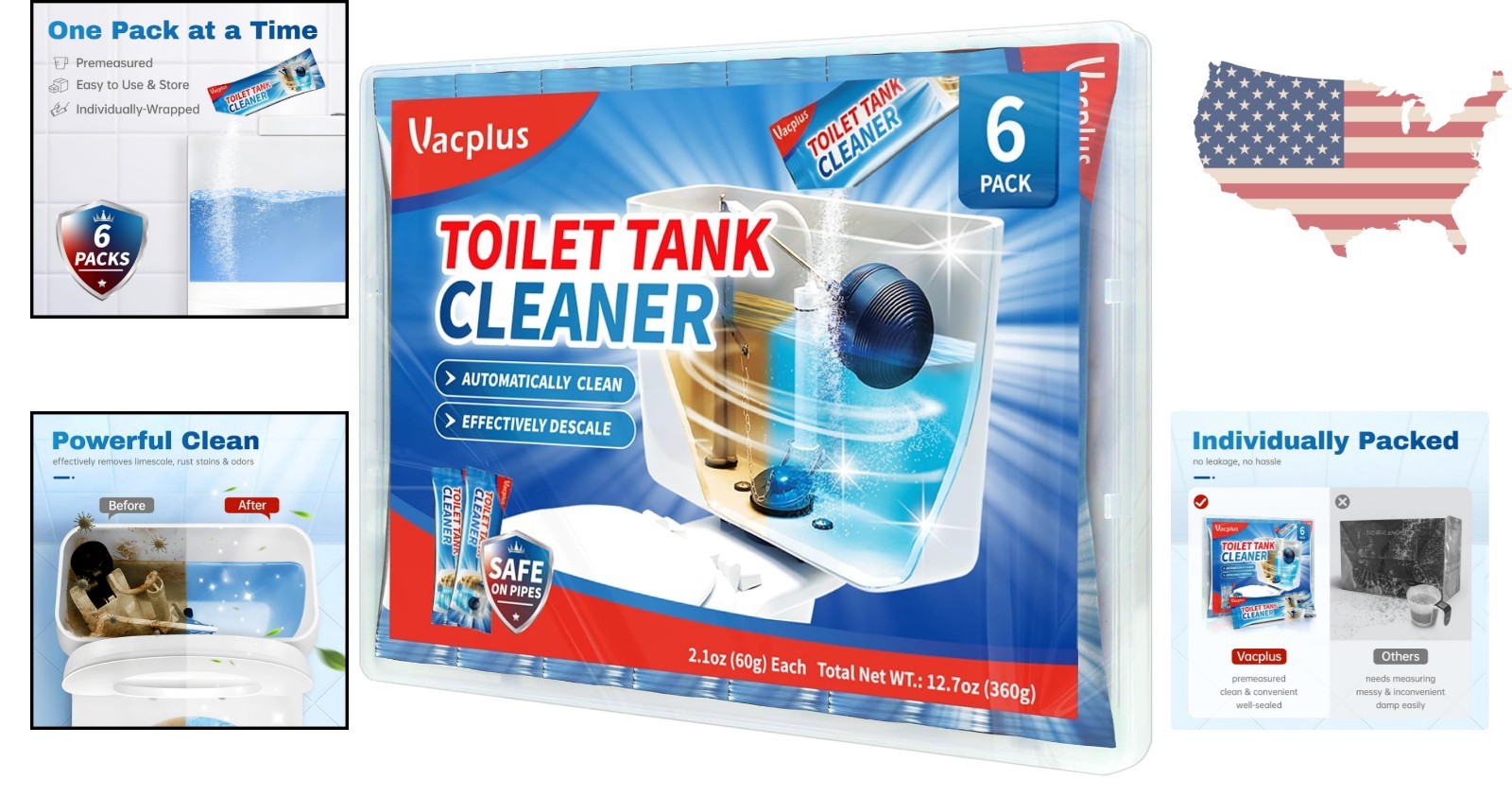 Unscented Toilet Tank Descaler – 6 Automatic Cleaning Tablets for Mold & Rust