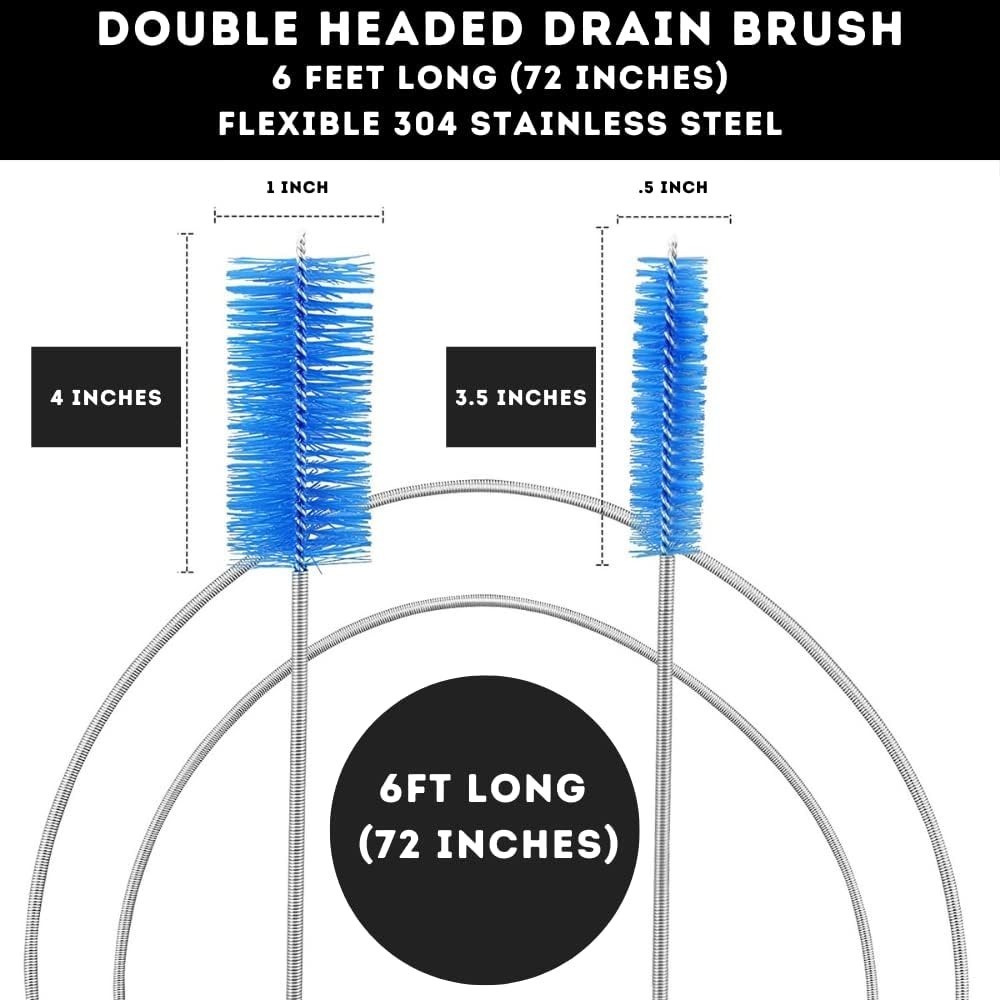 Flexible Drain Cleaning Brush (72″ Long) for Drains, Bottles and Bathroom Sinks