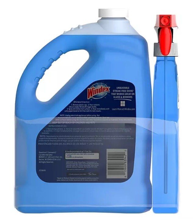 Windex Original Glass Cleaner, 1 spray bottle + 128 fl. oz. Refill