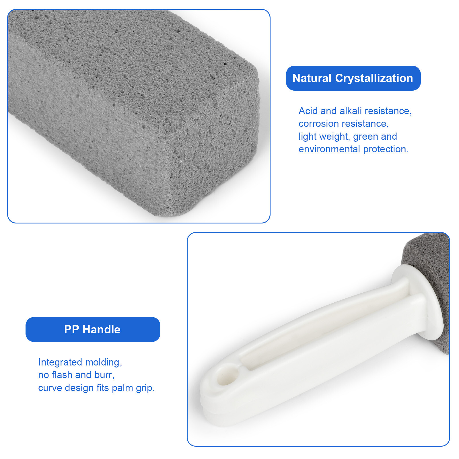 2 Pcs Heavy Duty Handle Pumice Stone Cleaner Toilet Scouring Stain Remover Tools