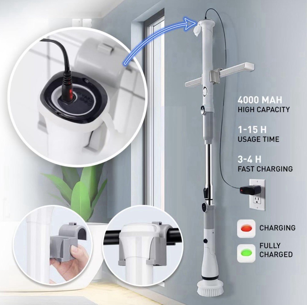 Electric Spin Scrubber for Household Cleaning with Extension Handle