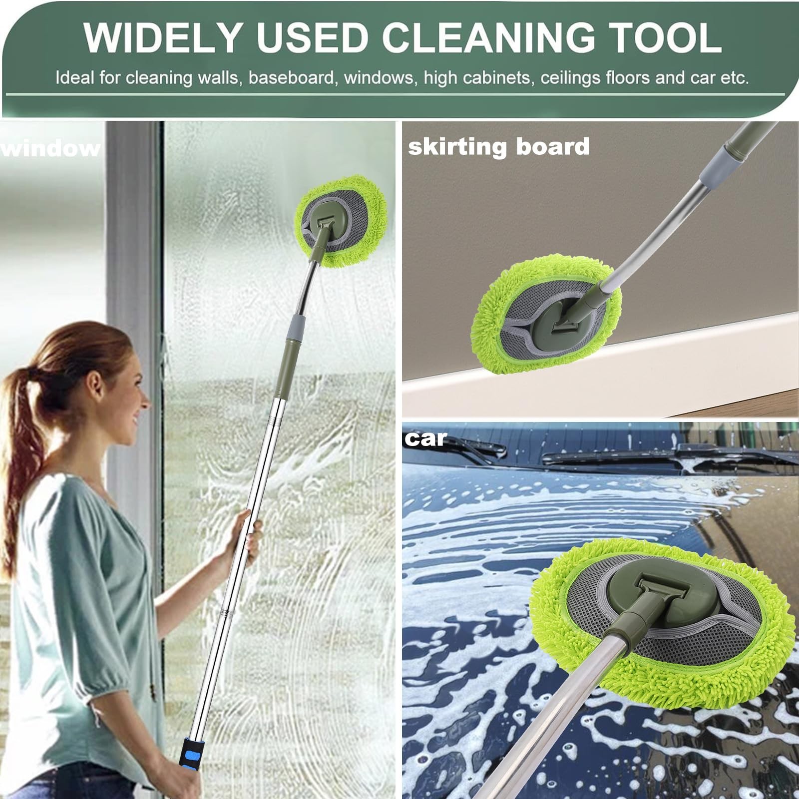 Wall Cleaner, Wall Cleaner Mop Green Mop for Walls Max 66’’ Wall Mop with Lon…