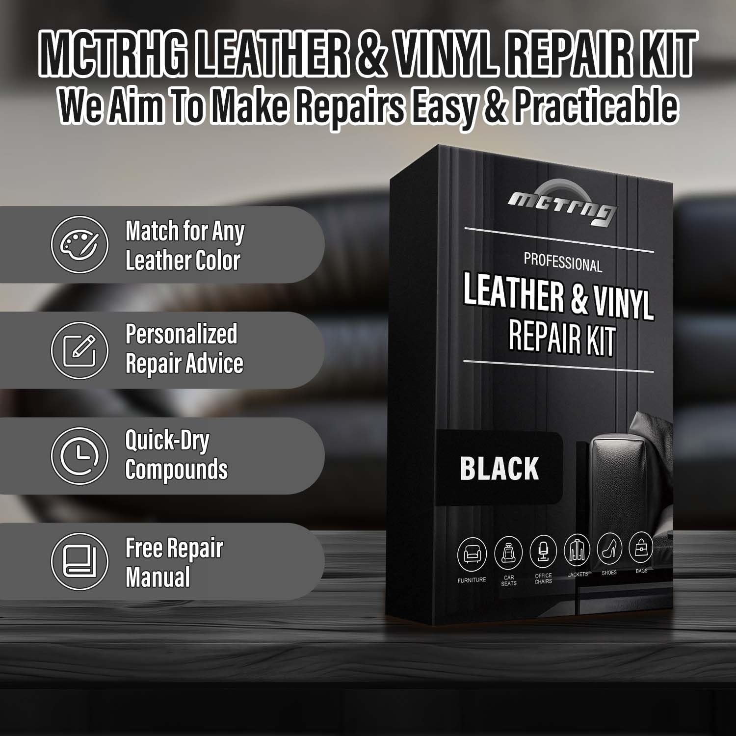 Leather Repair Kit for Car Interior, Leather Seat Repair Kit for Cars, Easily Re