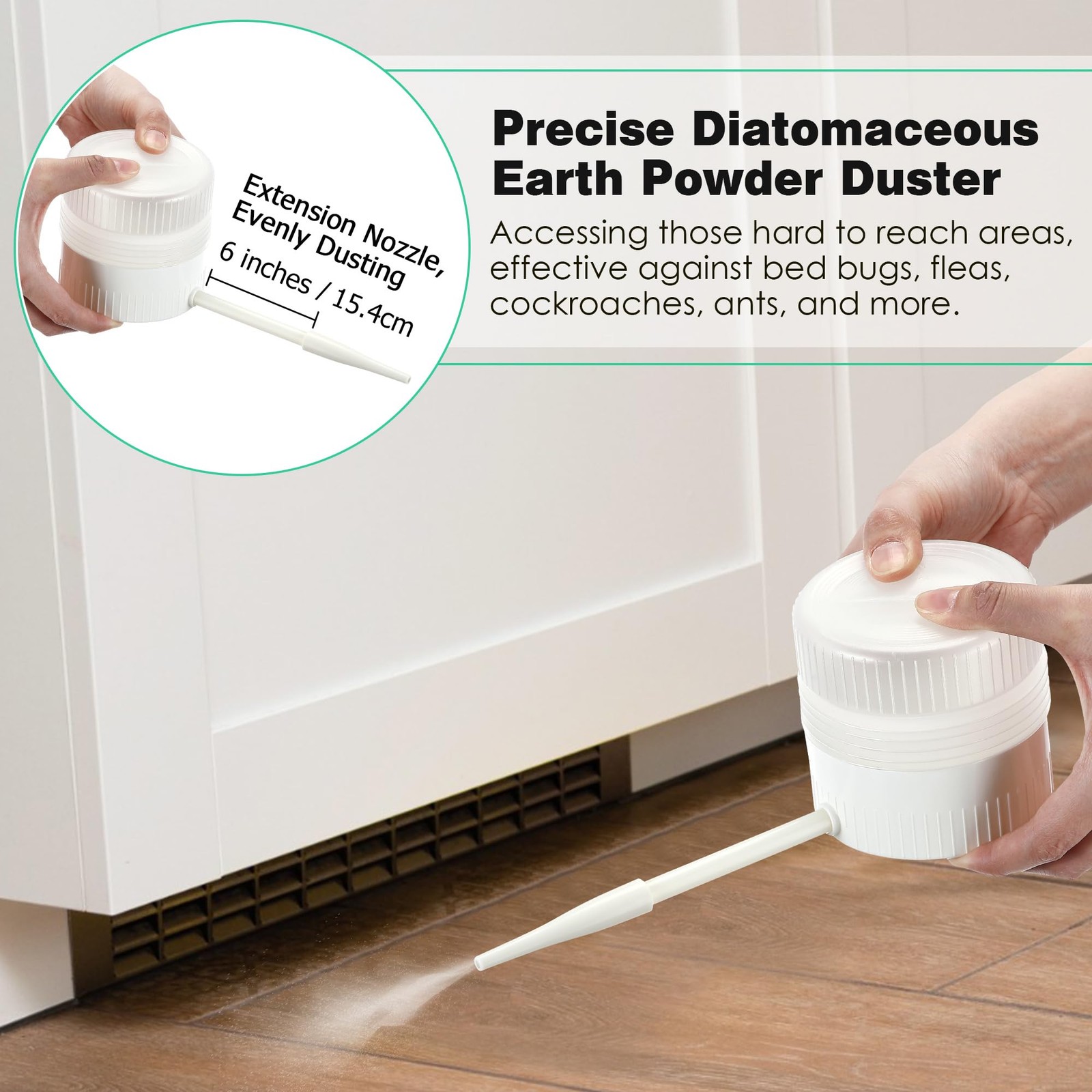 1 Pack Diatomaceous Earth Powder Duster, 6 Inch Refillable Handheld Dust Appl…