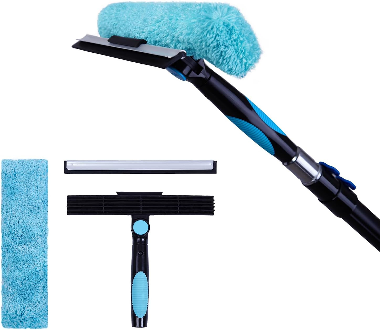 11″ Window Squeegee and Microfiber Scrubber 2-In-1 Combo Cleaning Tools (Attache