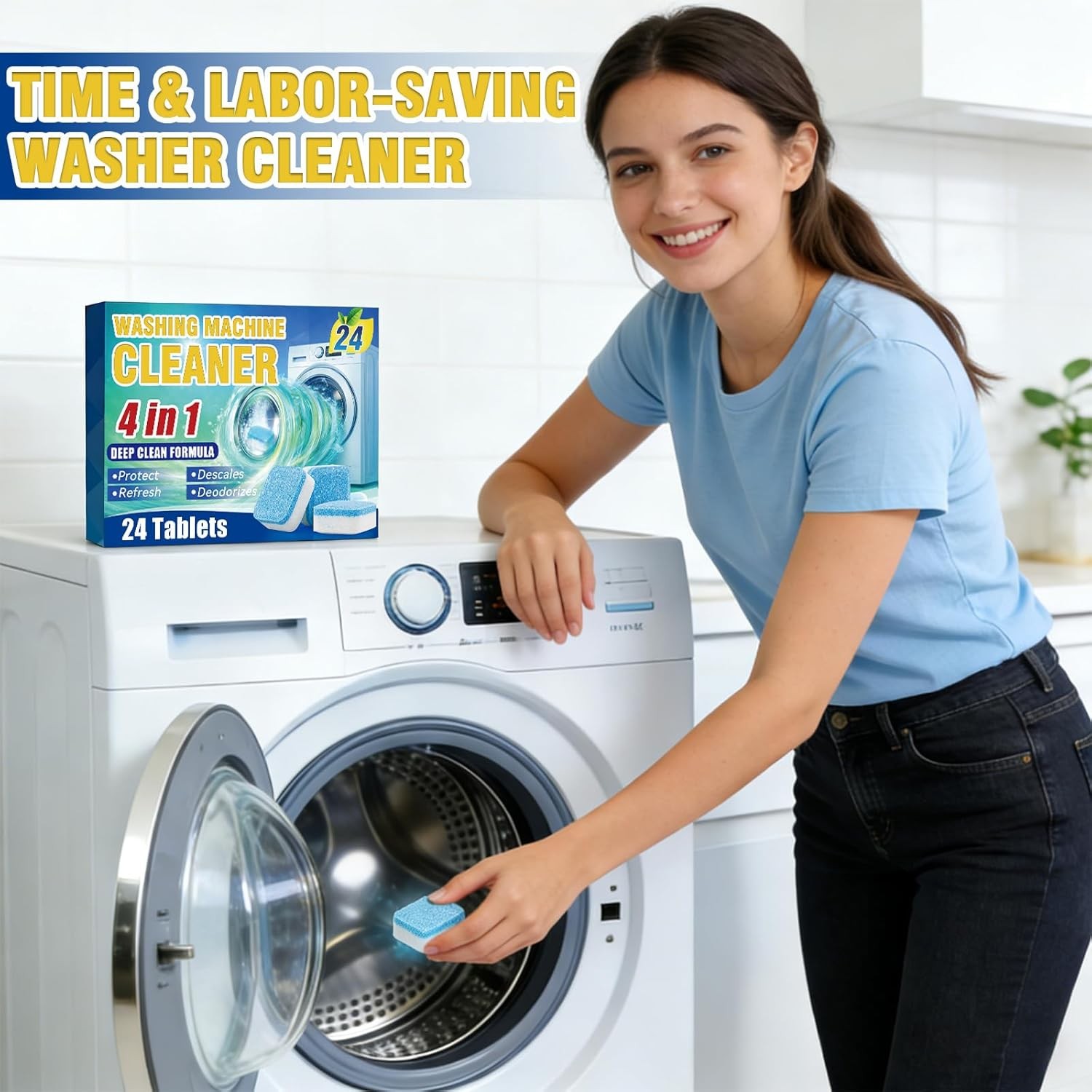 Washing Machine Cleaner Tablets 24-Pack Descaler for Front Load Machines Deep