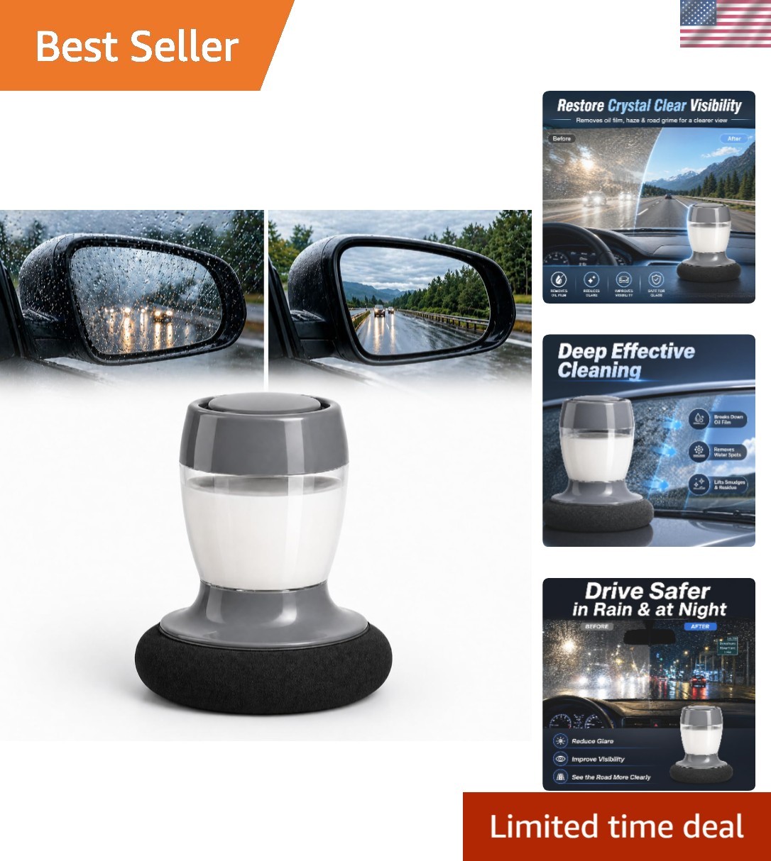 Luxury 2-in-1 Windshield Cleaner with Built-in Reservoir for Crystal Clarity