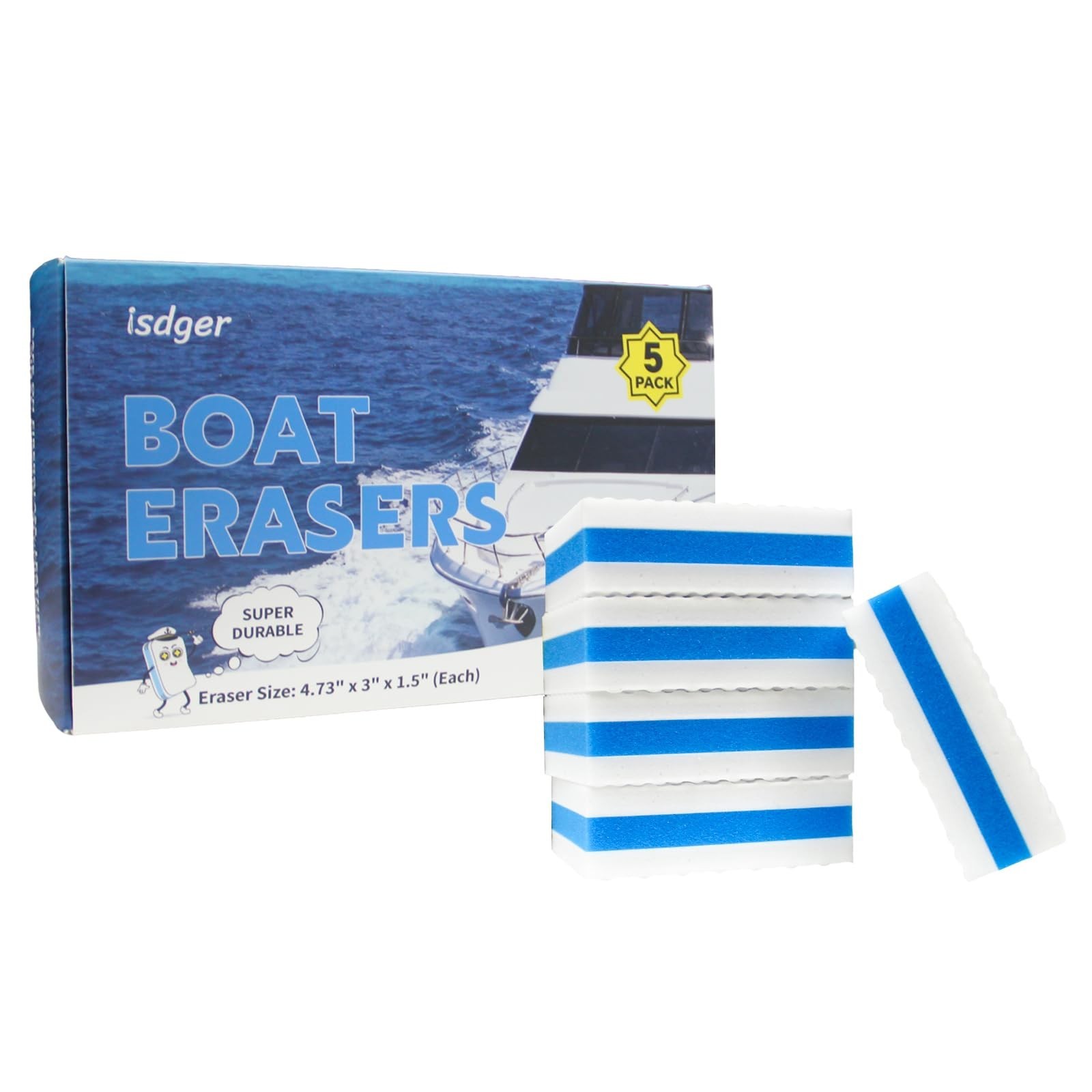 5 Pack Boat Cleaning Erasers – Non-Toxic Sponge for Scuff Marks & Grime, Water A