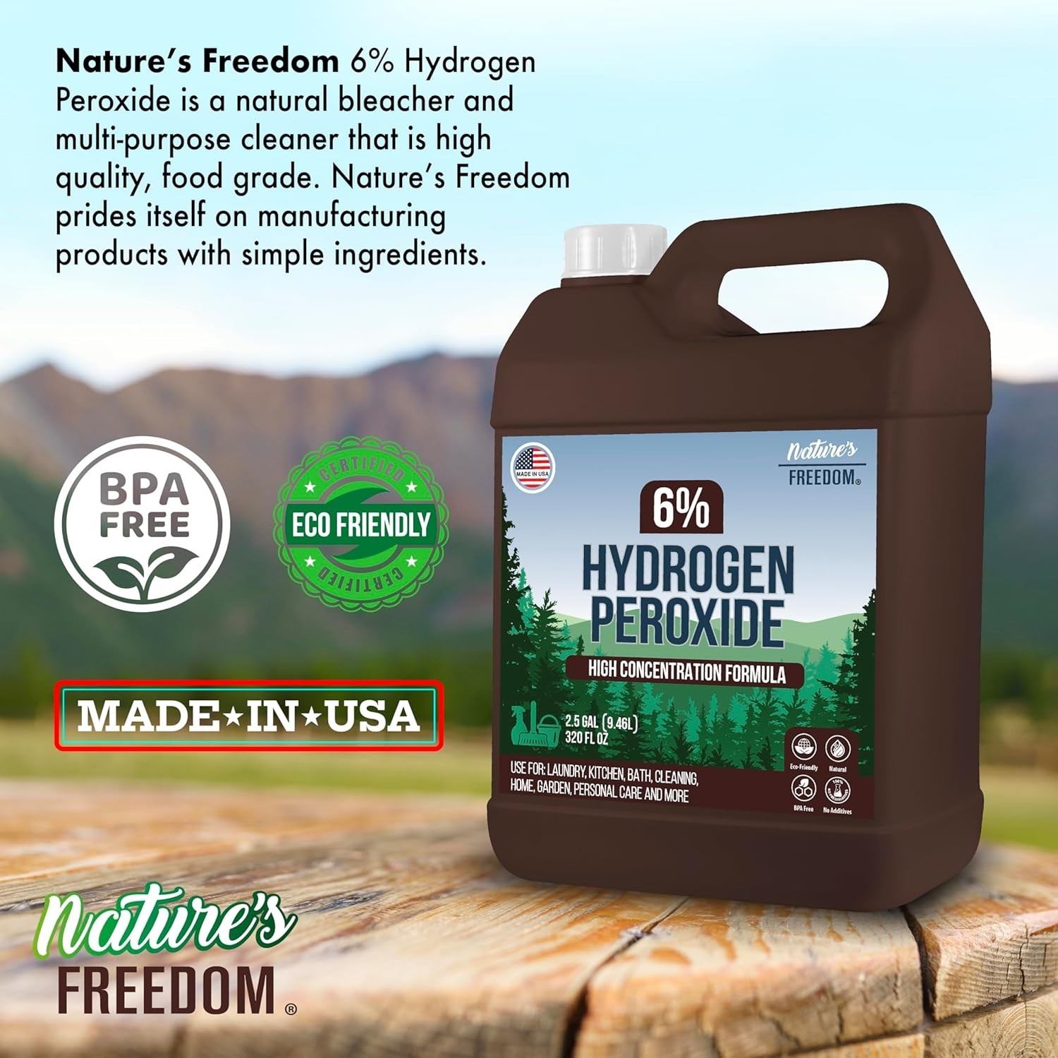 6% Hydrogen Peroxide, Food Grade H2O2 and Purified Water Only, 5 Gallons