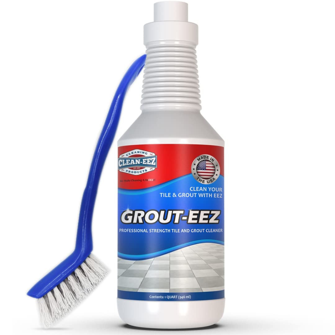 Clean-Eez Grout-Eez Tile Cleaner with Handheld Brush – 32 Oz Heavy-Duty Stain Re