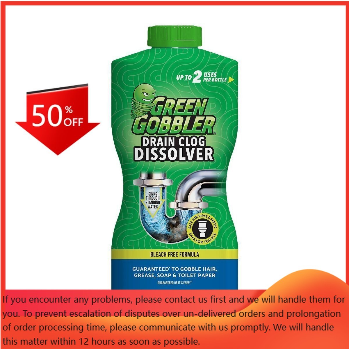 Green Gobbler Unscented Drain Clog Dissolver – 31 fl oz: Liquid Gel,Paraben-Free