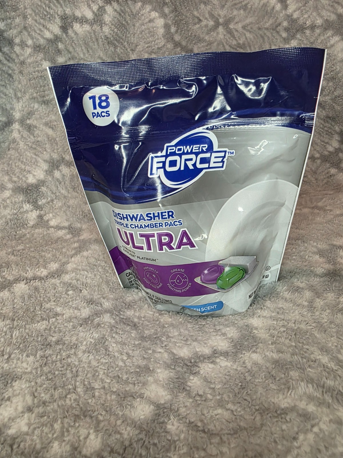 3 Pack Power Force Dishwasher Triple Chamber Pacs Tablets 18 Pack Fresh Scent
