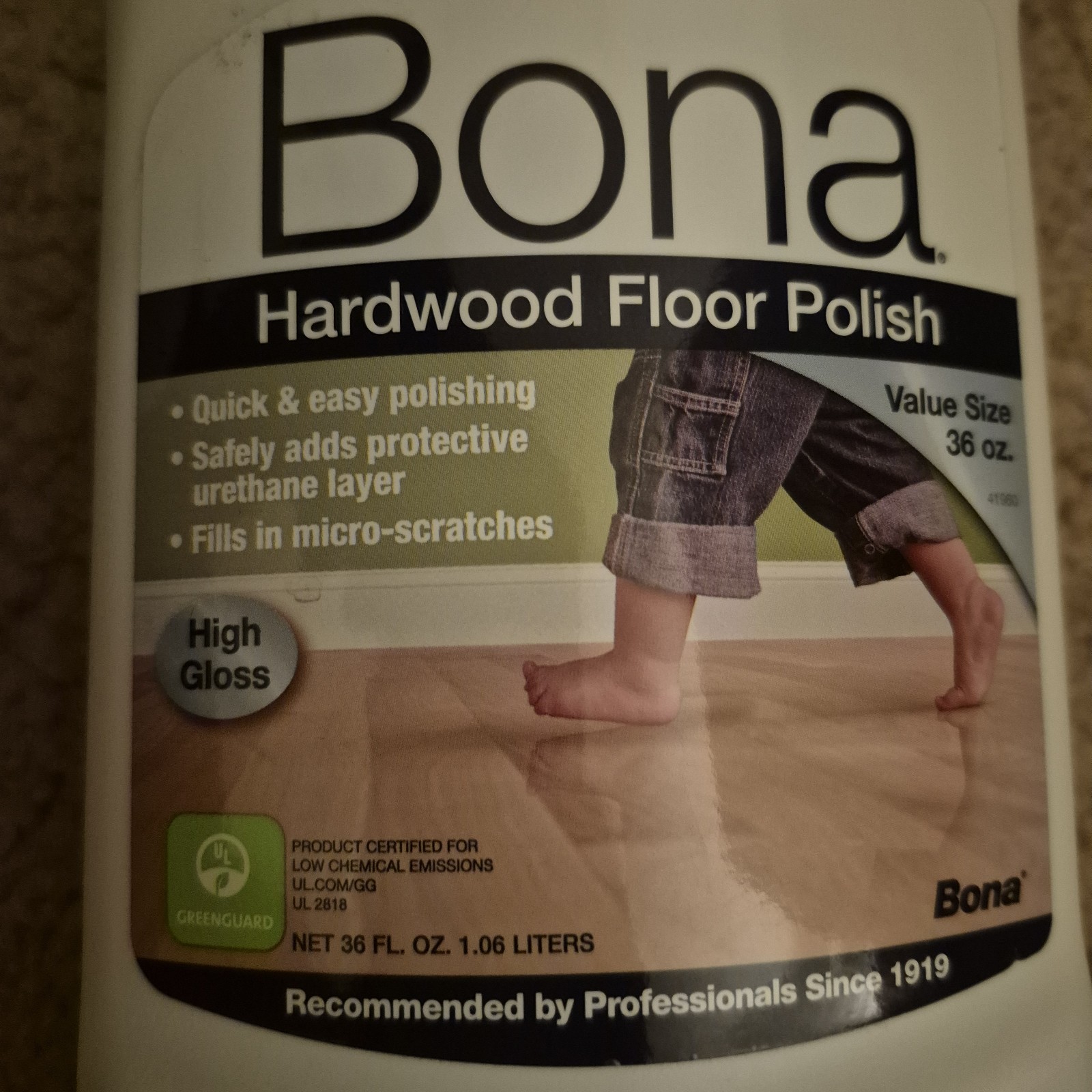 Bona High Gloss Hardwood Floor Polish restores shine finished wood floors 36 oz