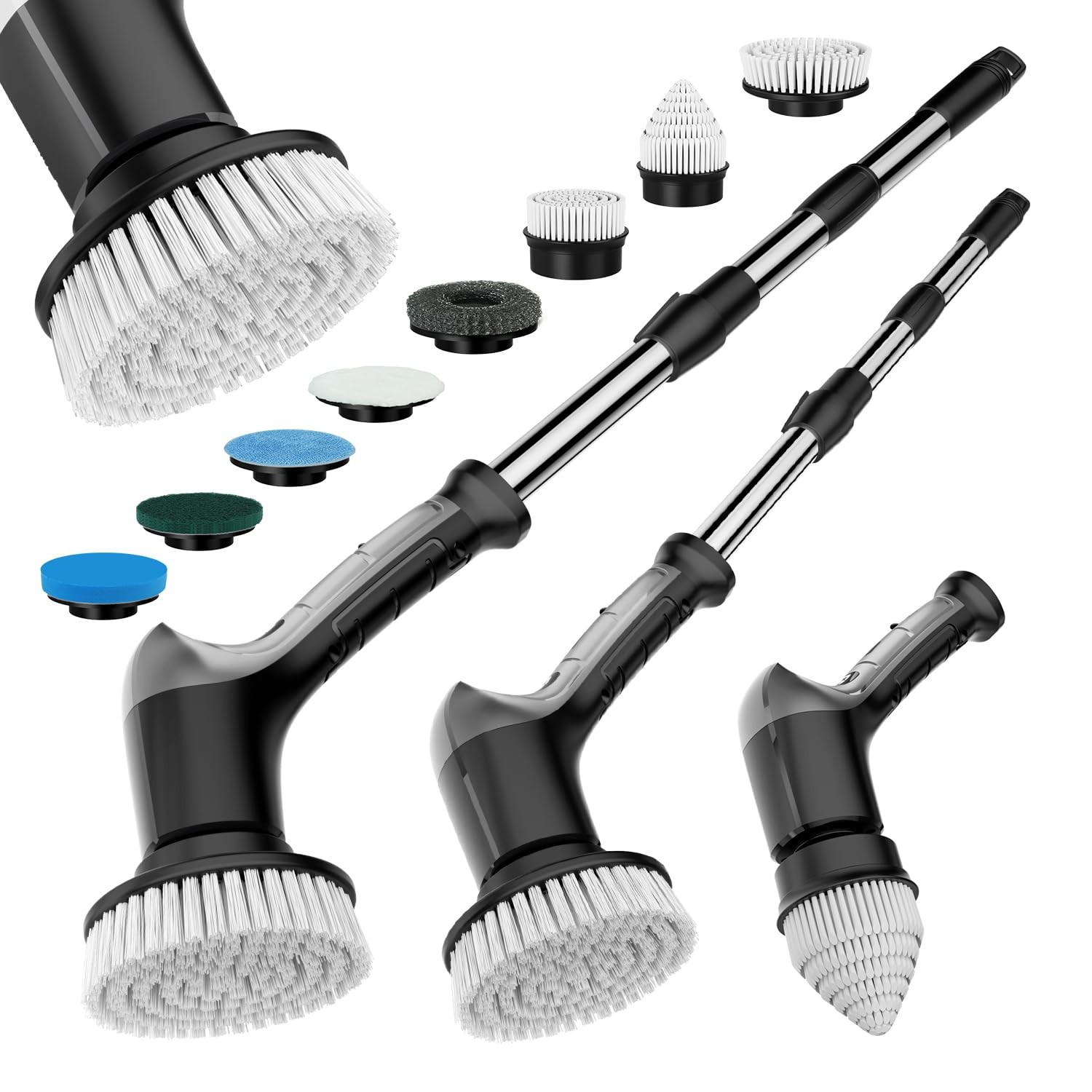 Electric Spin Scrubber with 3 Speed, Adjustable Extension Handle, 8 Brush Hea…
