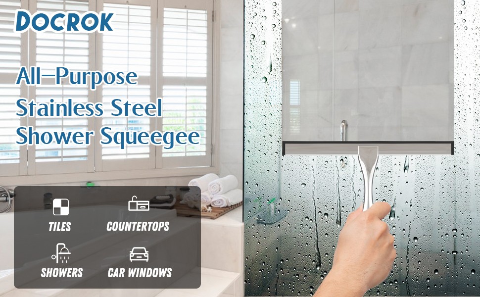 All-Purpose Stainless Steel Shower Squeegee for Shower Glass Door with 2